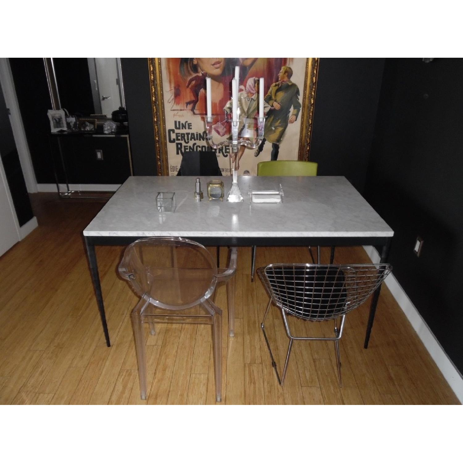 Crate & Barrel Marble Table w/ Hammered Base - image-1