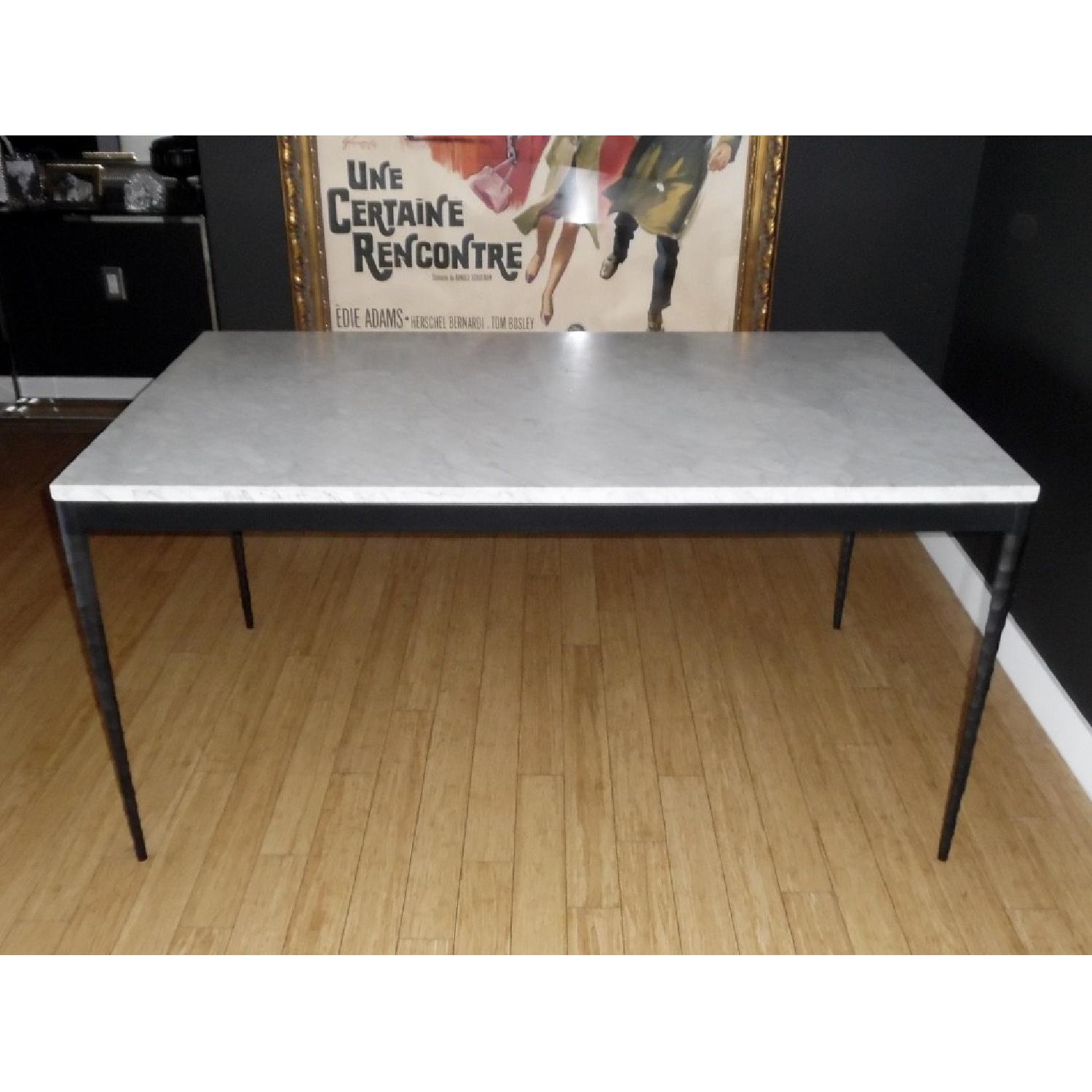 Crate & Barrel Marble Table w/ Hammered Base - image-3