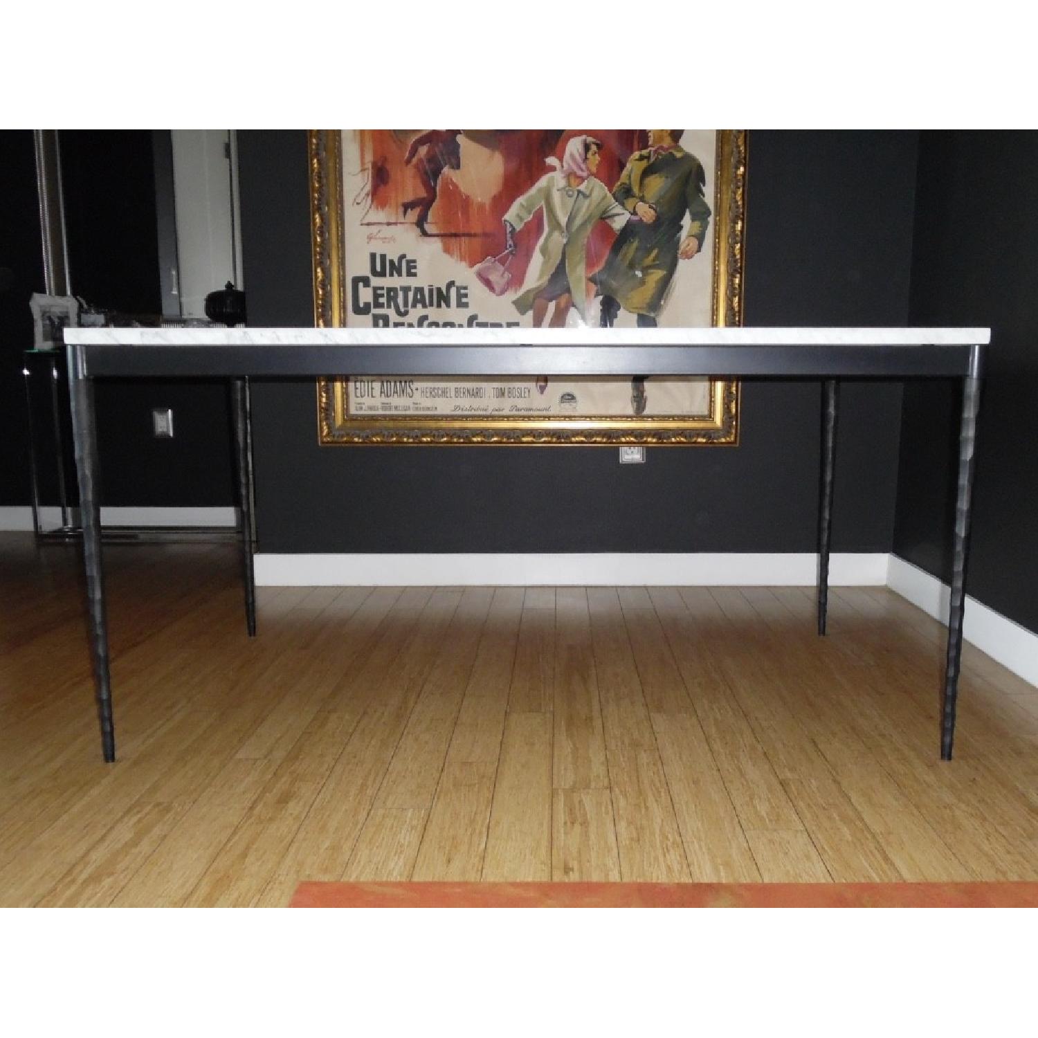 Crate & Barrel Marble Table w/ Hammered Base - image-4