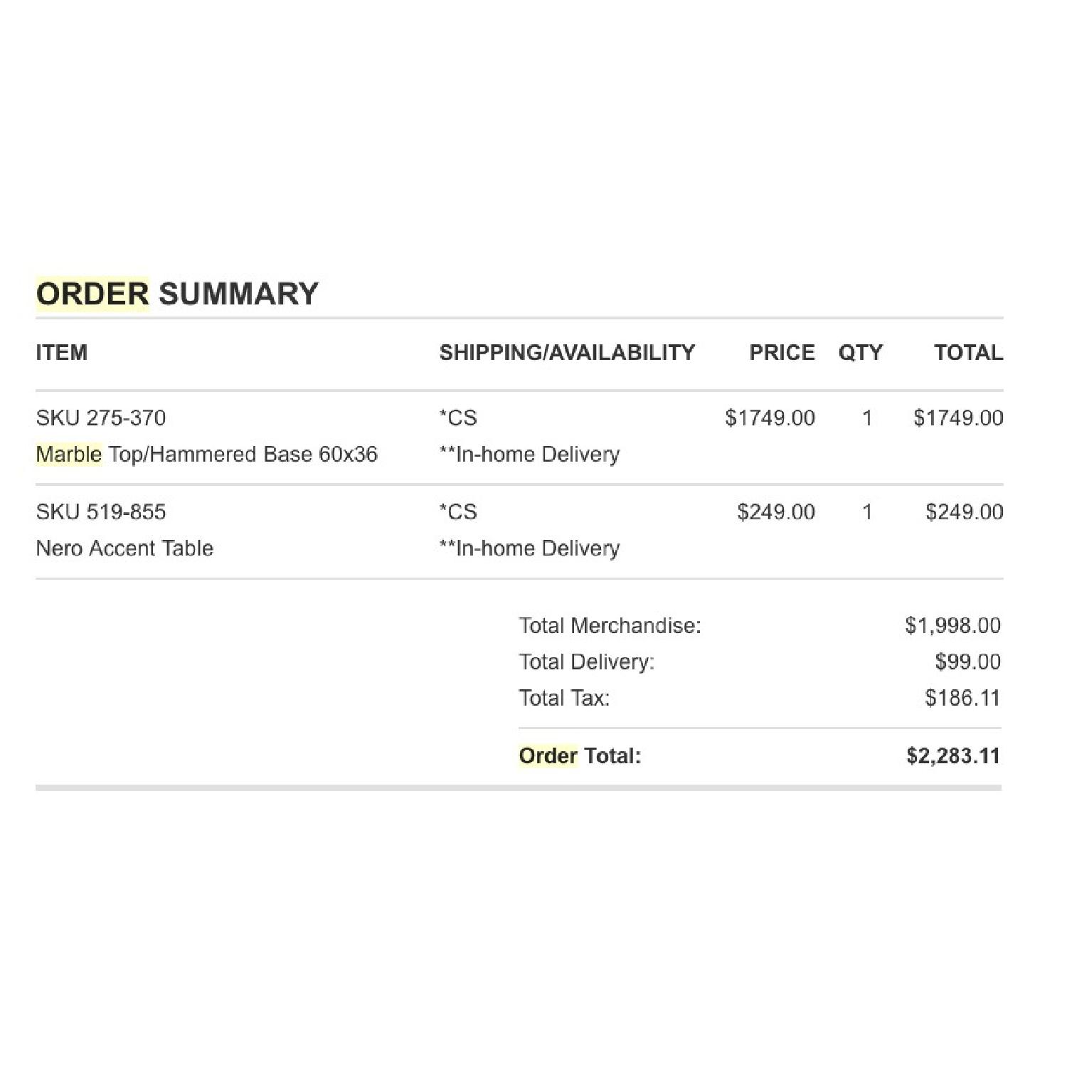 Crate & Barrel Marble Table w/ Hammered Base - image-5