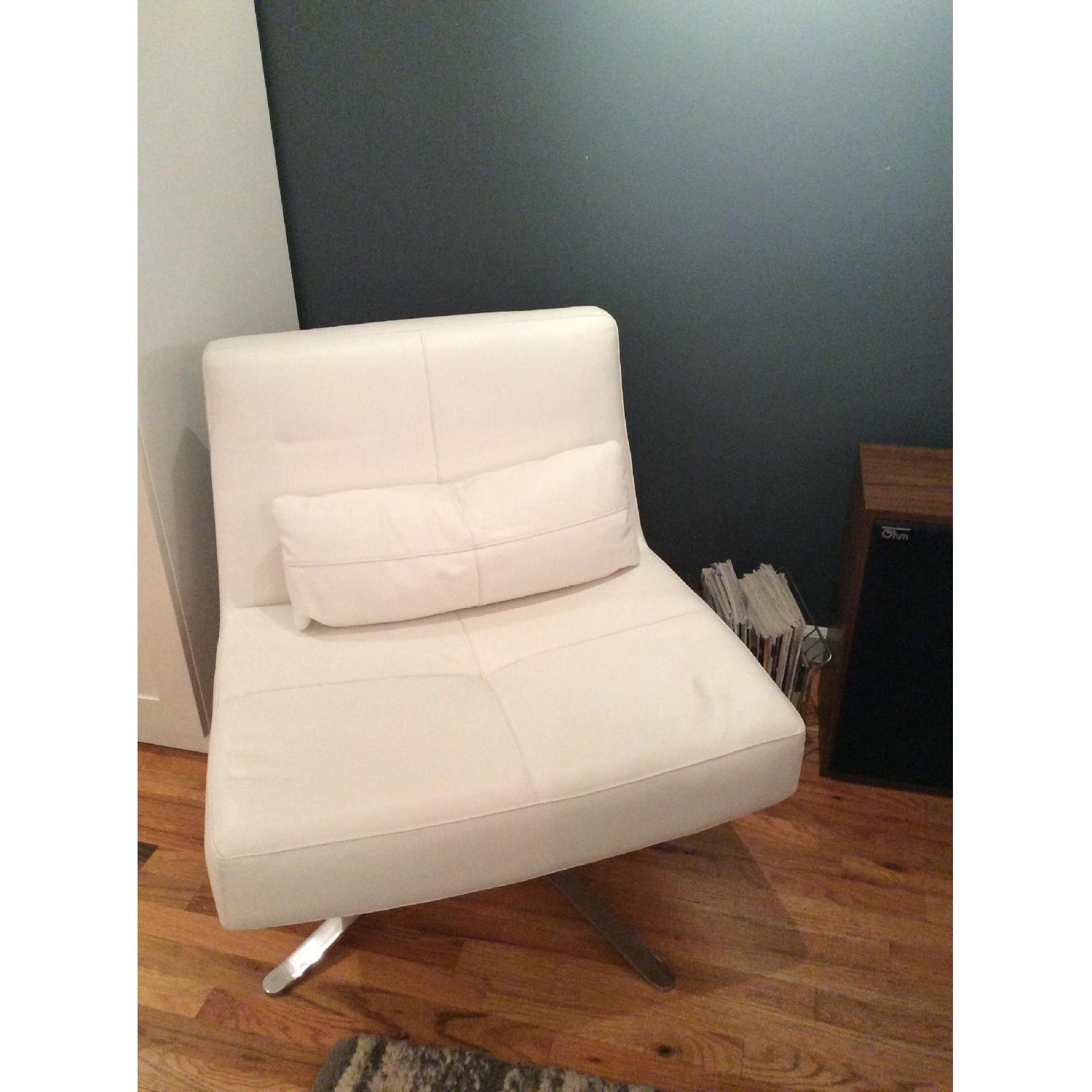 Mid-Century Modern White Leather Armless Chairs - image-1