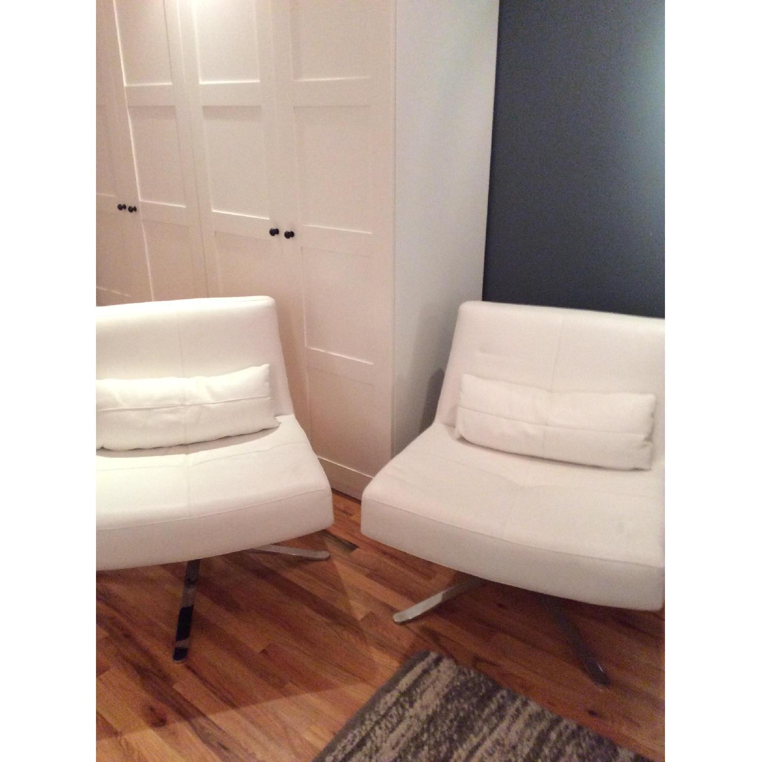 Mid-Century Modern White Leather Armless Chairs - image-7