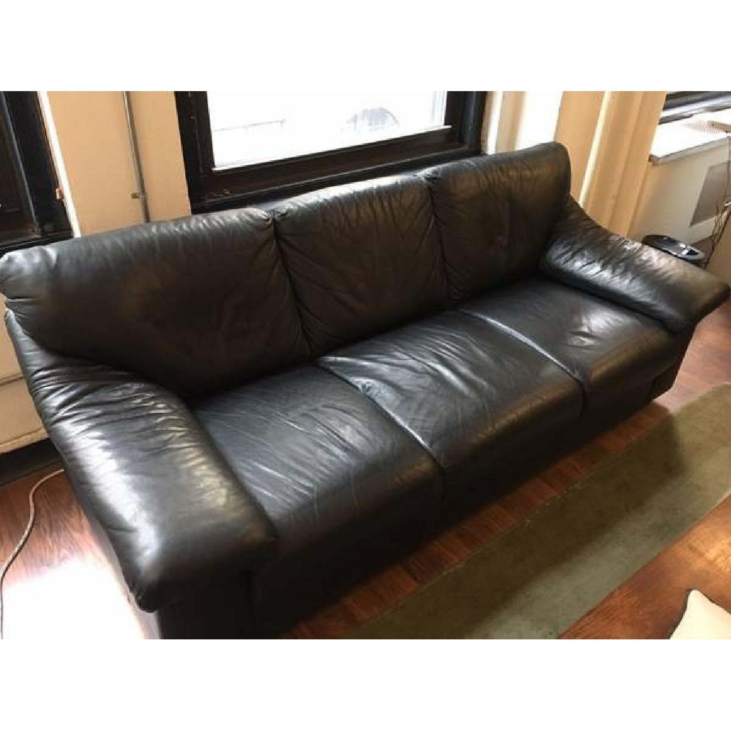 Black Leather 3 Seater Sofa - image-1