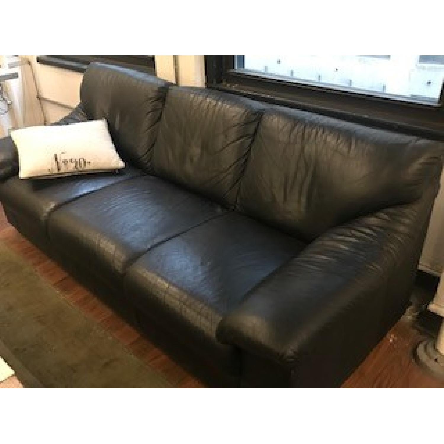 Black Leather 3 Seater Sofa - image-2