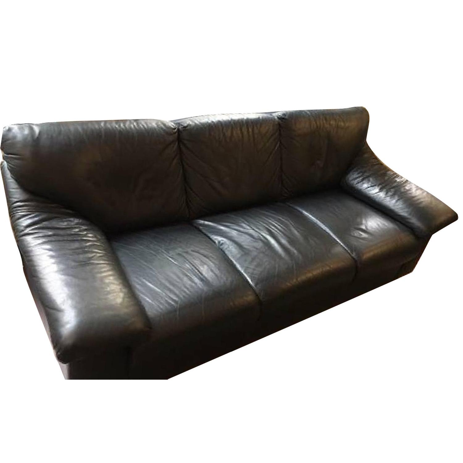 Black Leather 3 Seater Sofa - image-0