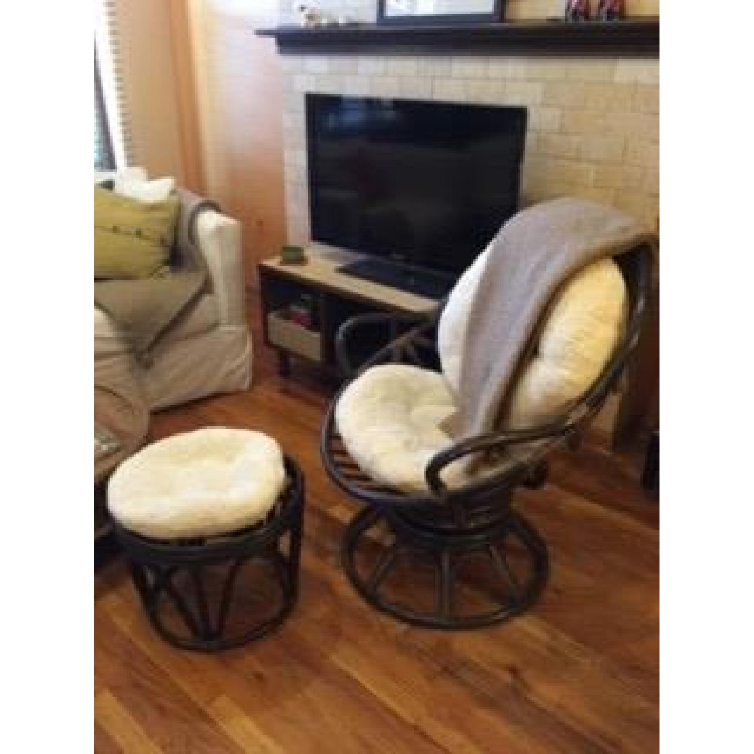 Pier 1 Papasan Swivel Chair & Footstool - image-1