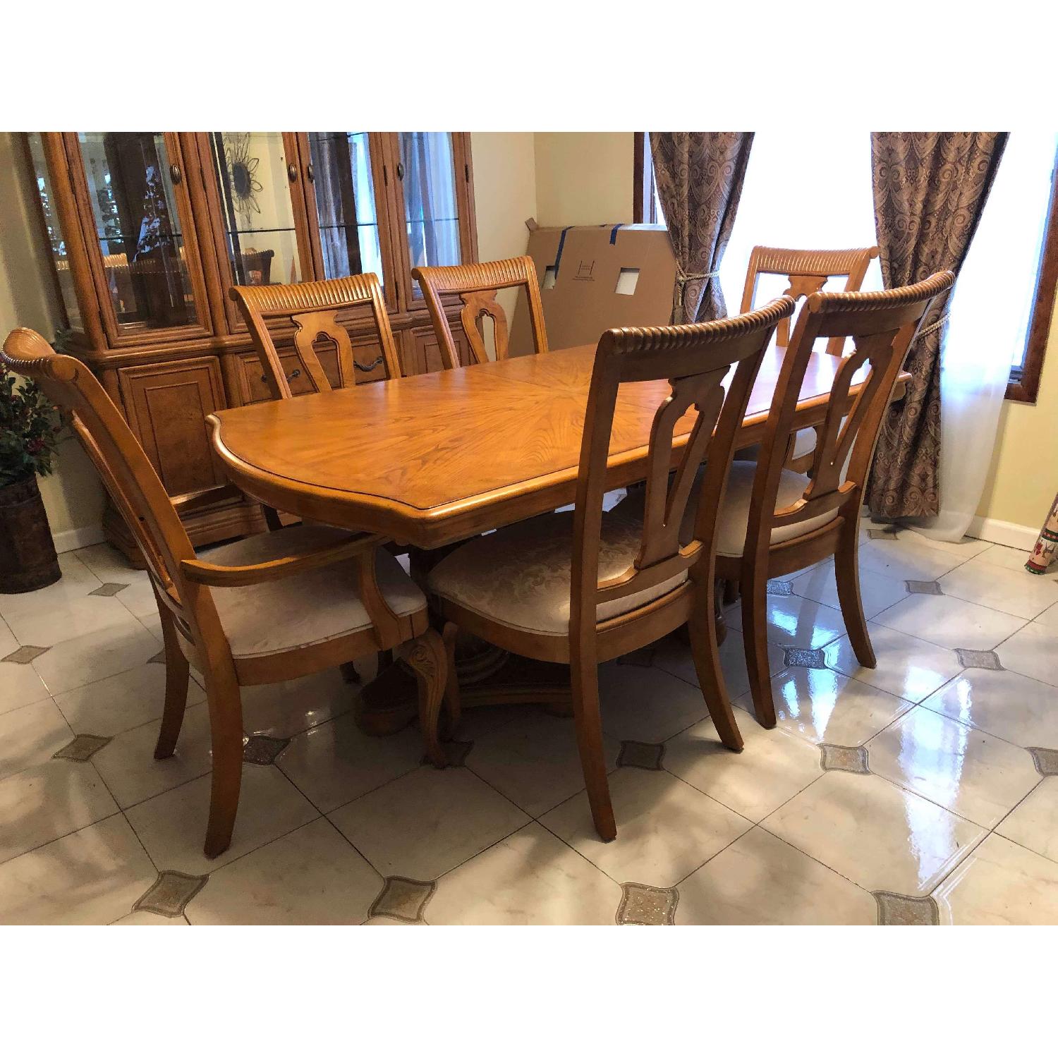 Solid Wood Extendable Dining Table w/ 6 Chairs - image-8