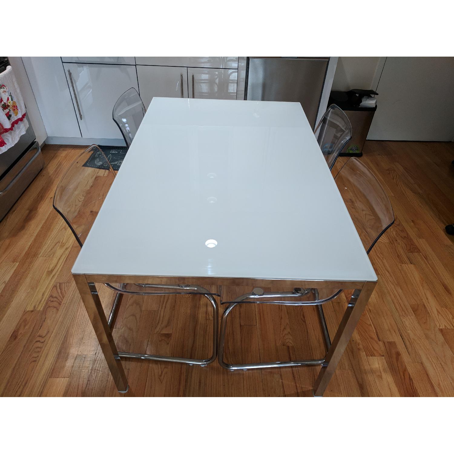 Ikea Torsby White Glass Table w/ 4 Tobias Clear Chairs - image-2