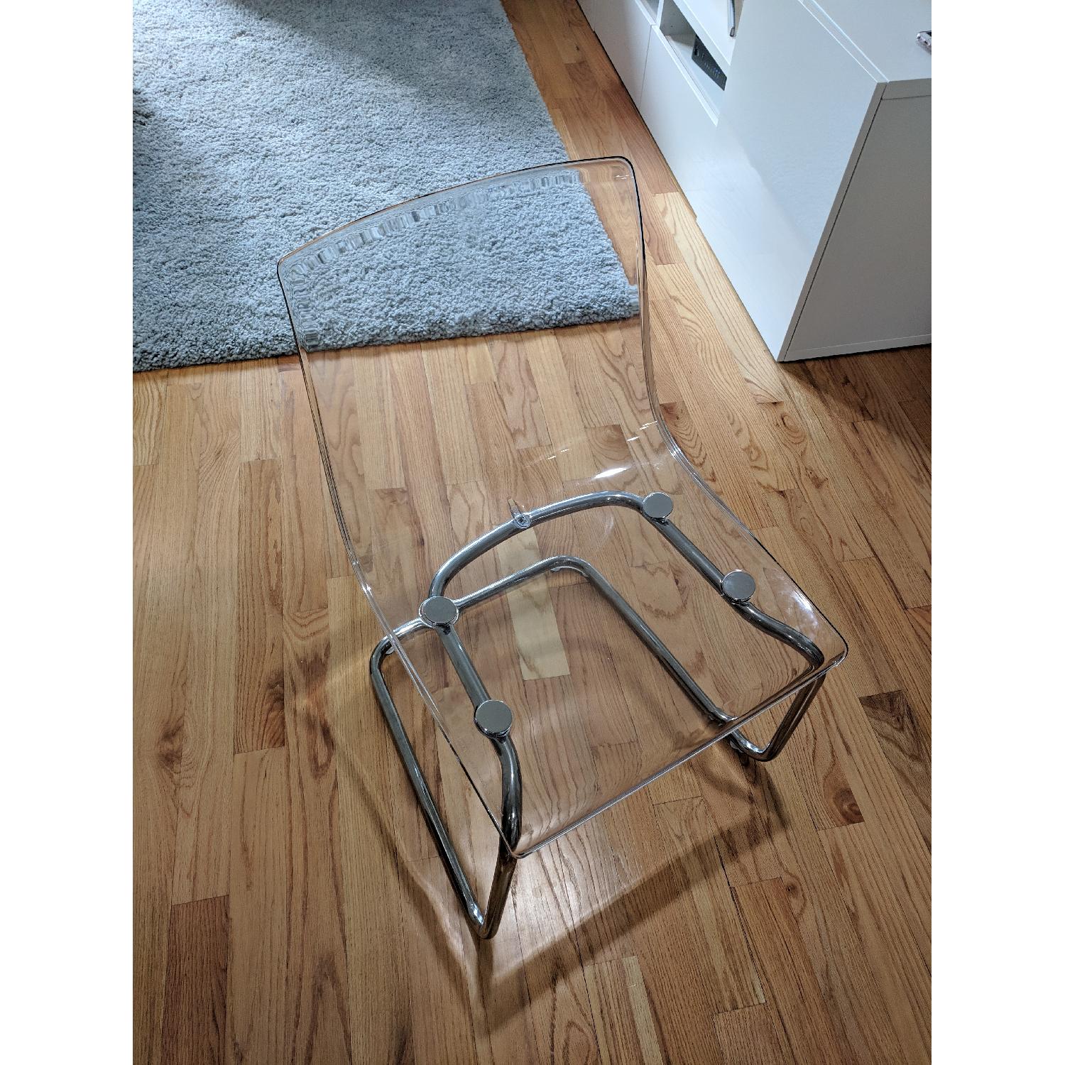 Ikea Torsby White Glass Table w/ 4 Tobias Clear Chairs - image-3