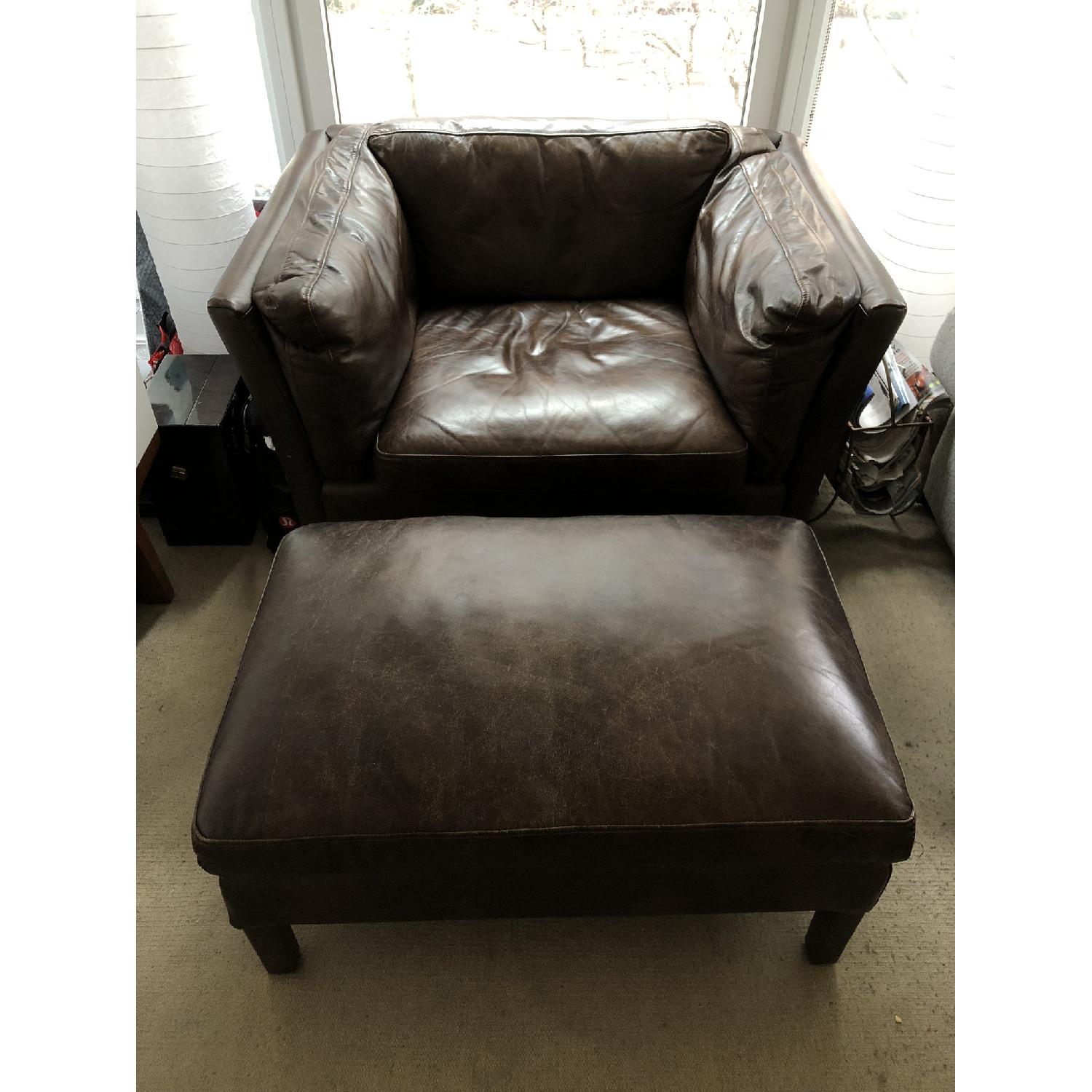 Restoration Hardware Sorensen Leather Chair & Ottoman - image-1