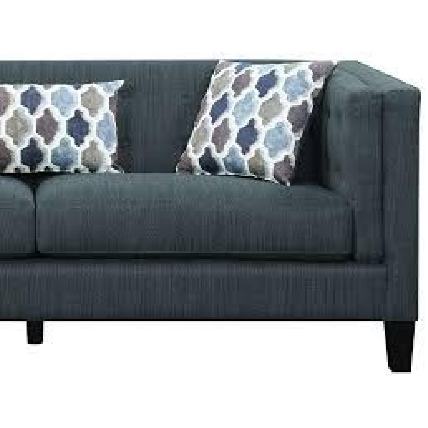 Modern Sofa in Dusty Blue Fabric w/ Double Pillow Arms AptDeco