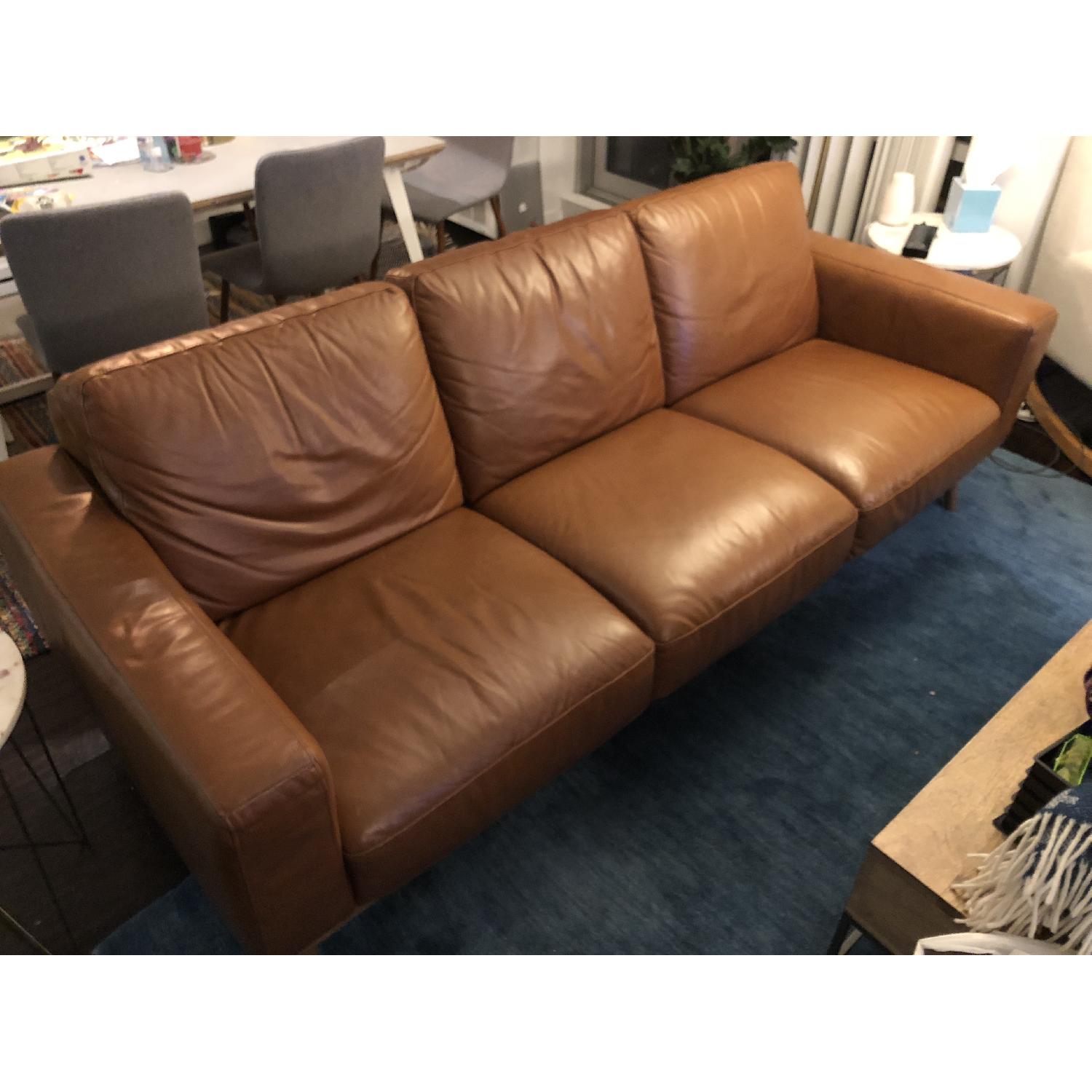 Macy's Mid-Century Cognac Leather Sofa - image-2