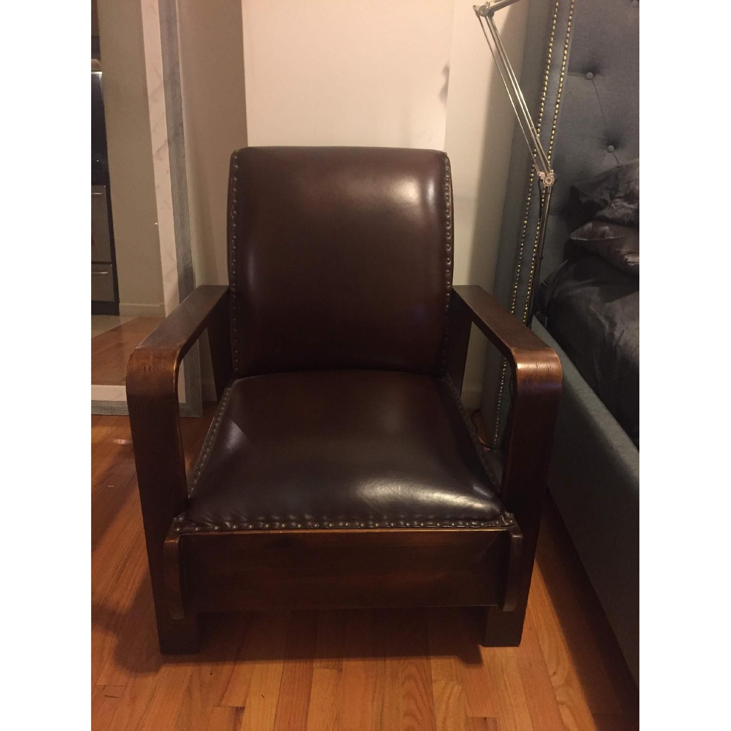 Home Goods Brown Leather & Wood Arm Chair - image-1