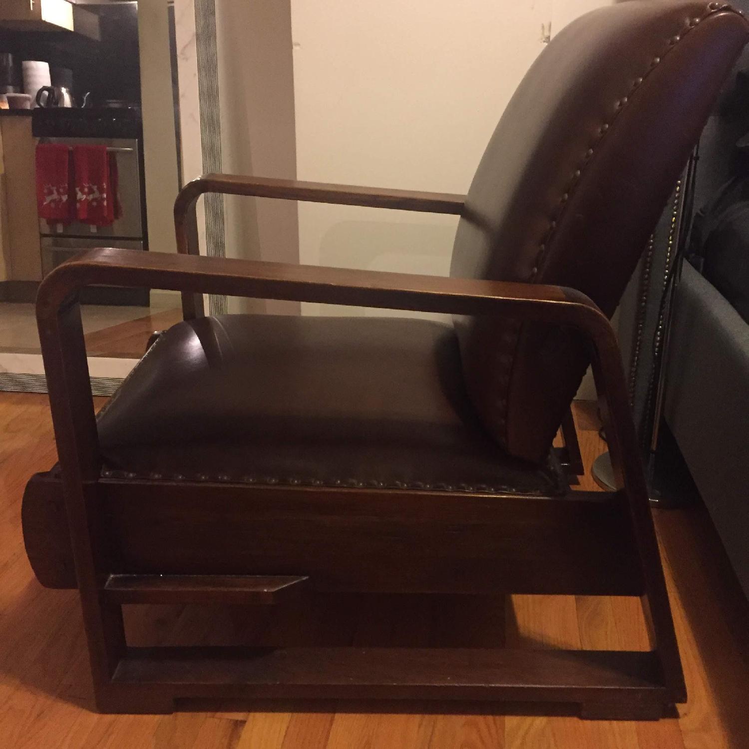 Home Goods Brown Leather & Wood Arm Chair - image-2