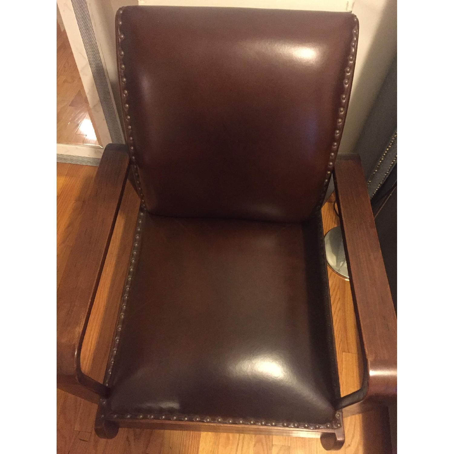 Home Goods Brown Leather & Wood Arm Chair - image-3