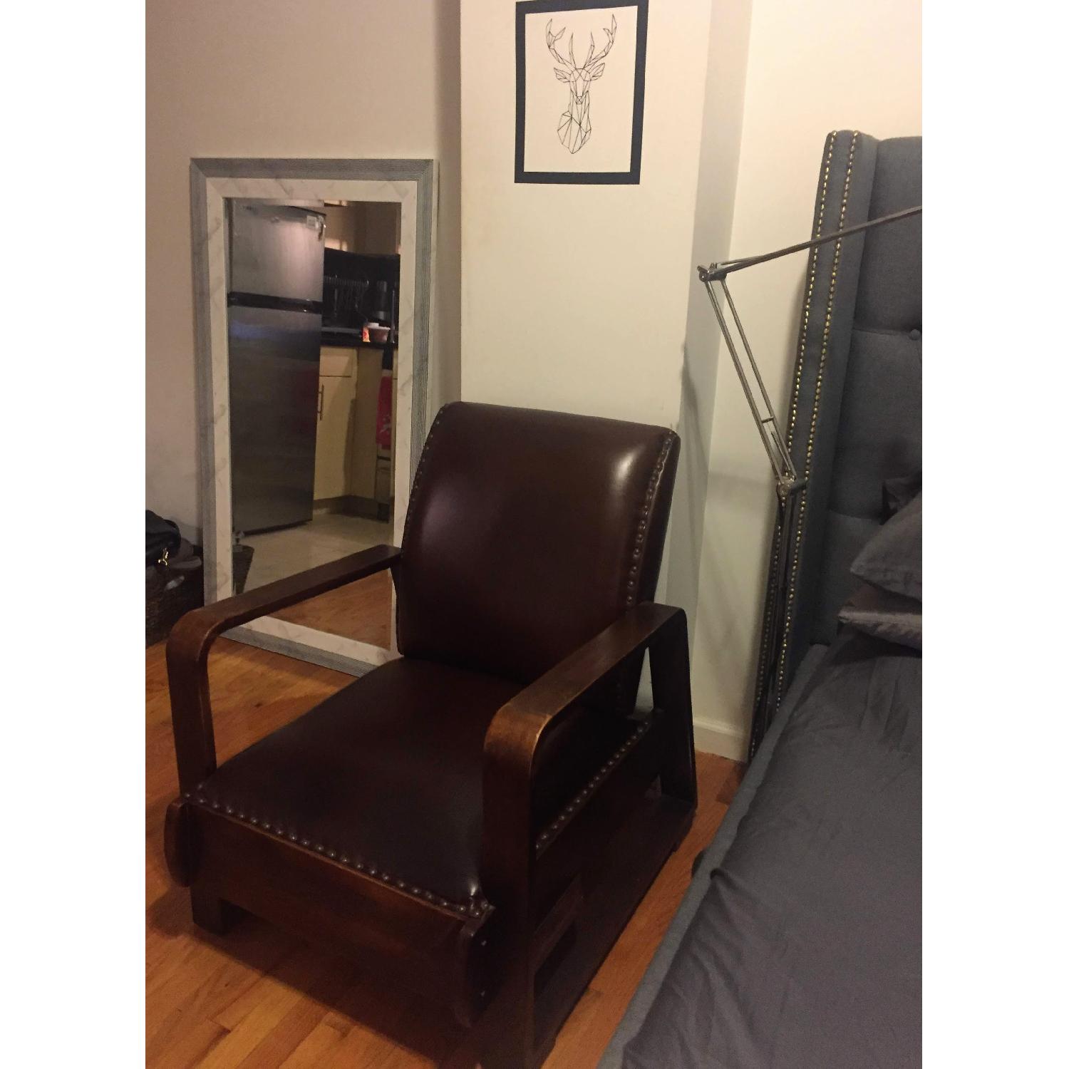 Home Goods Brown Leather & Wood Arm Chair - image-9