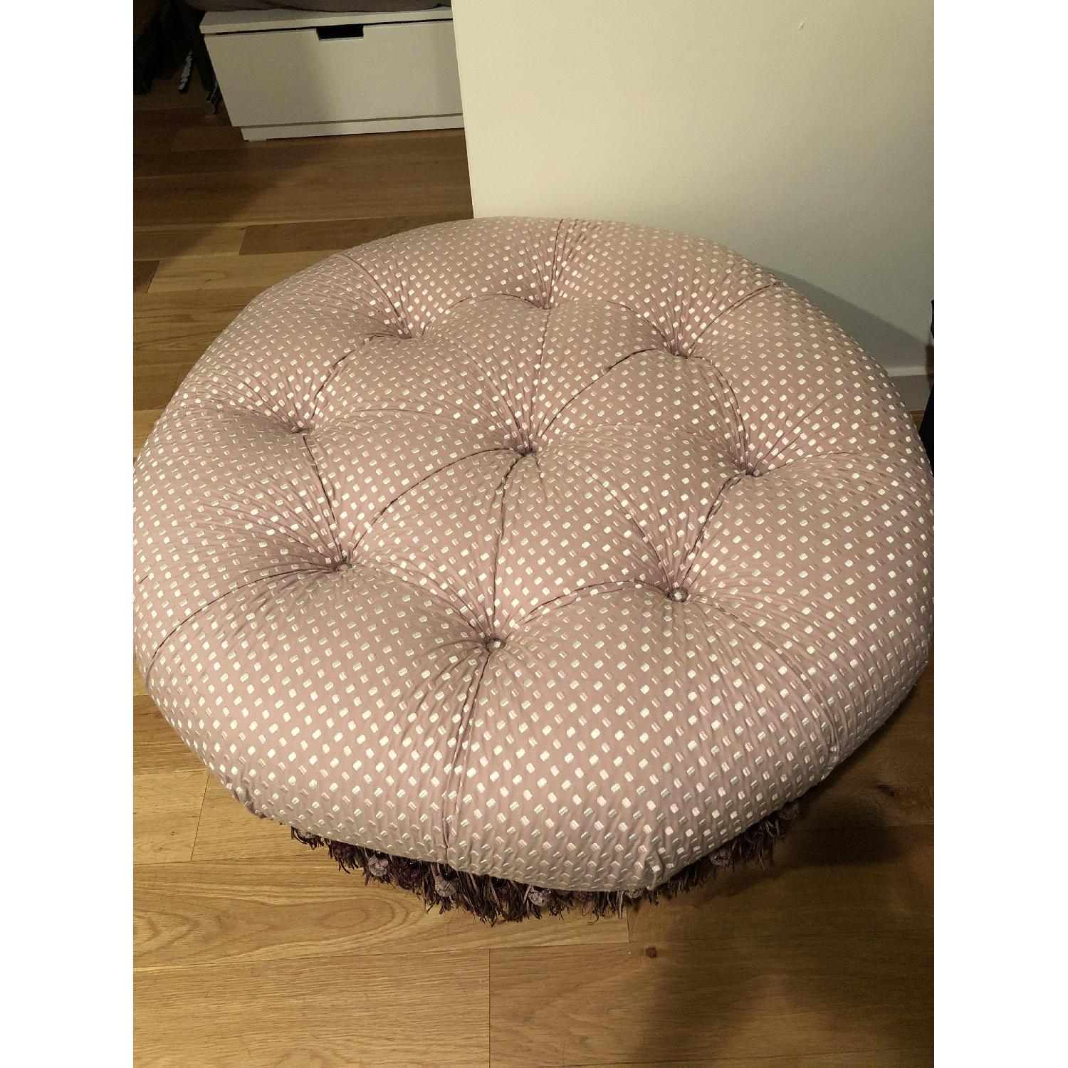 Custom Tufted Round Ottoman w/ Tassel Trim - image-1