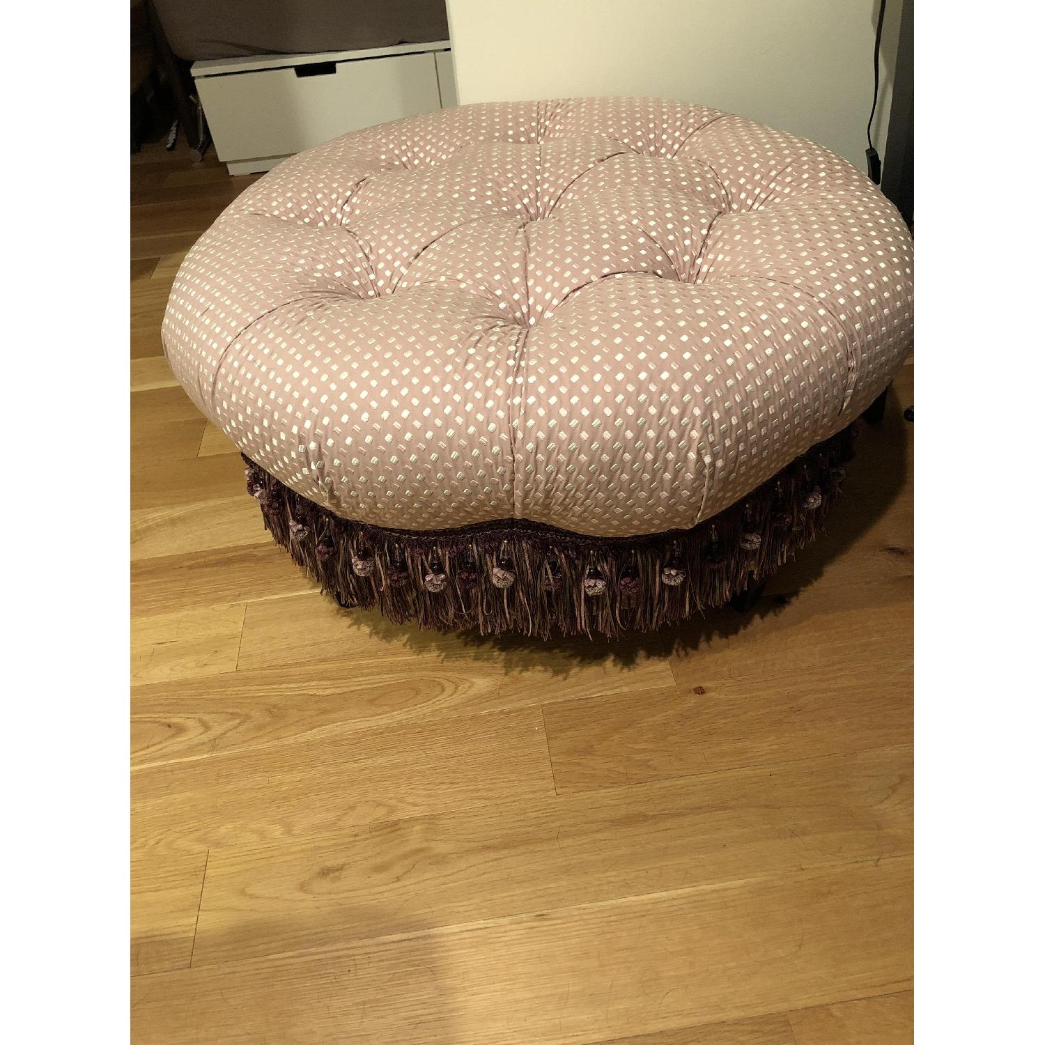 Custom Tufted Round Ottoman w/ Tassel Trim - image-3