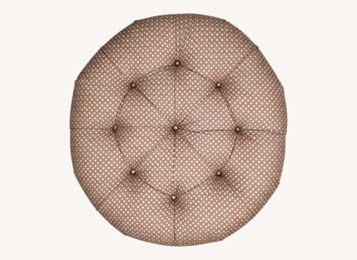 Used Custom Tufted Round Ottoman W Tassel Trim for sale on AptDeco