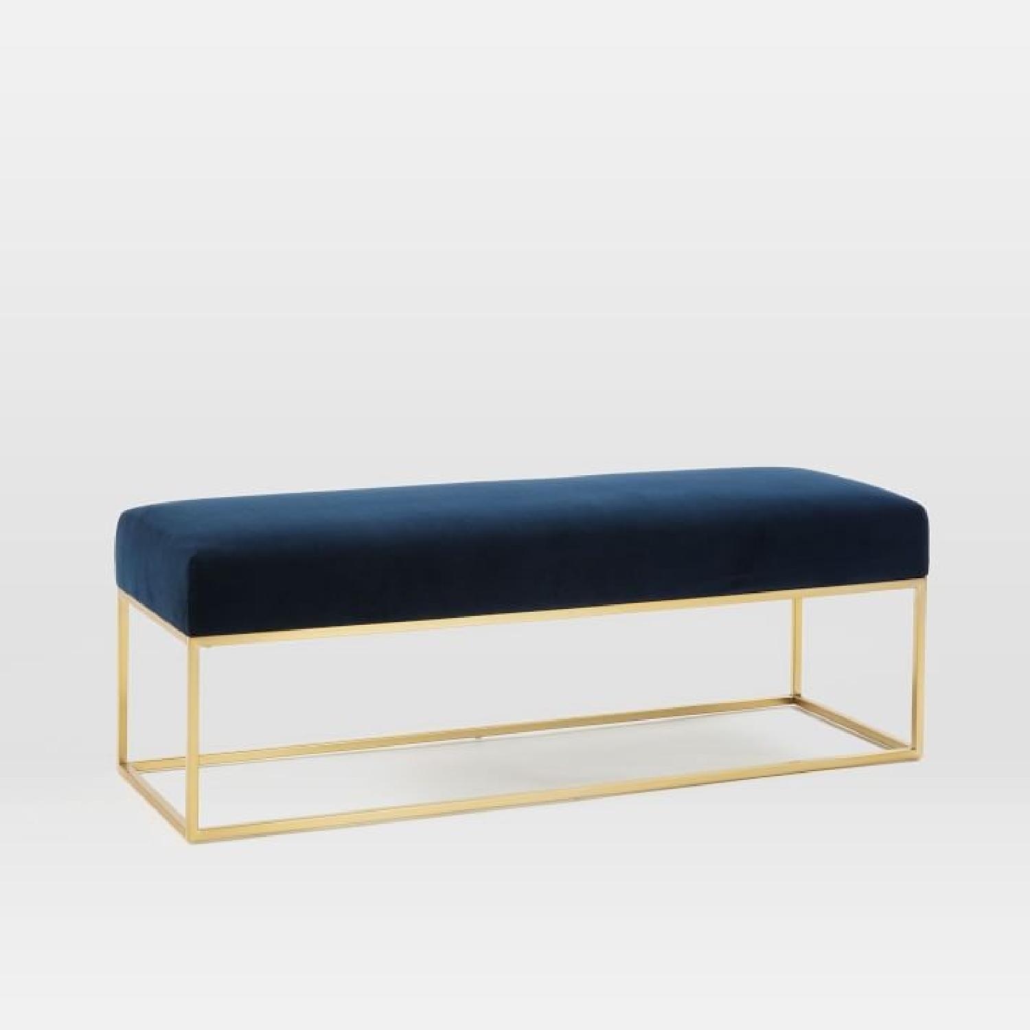 West Elm Blue Velvet Upholstered Bench - image-1
