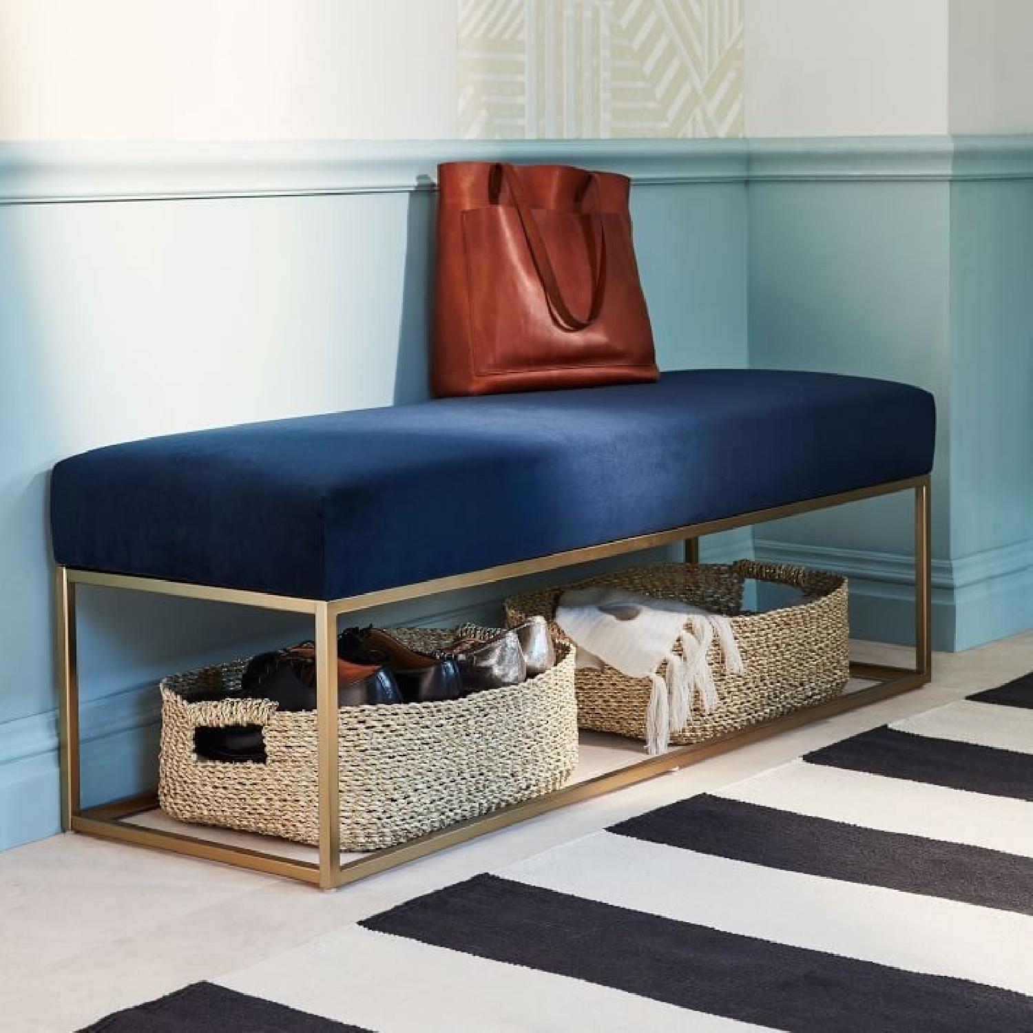 West Elm Blue Velvet Upholstered Bench - image-3