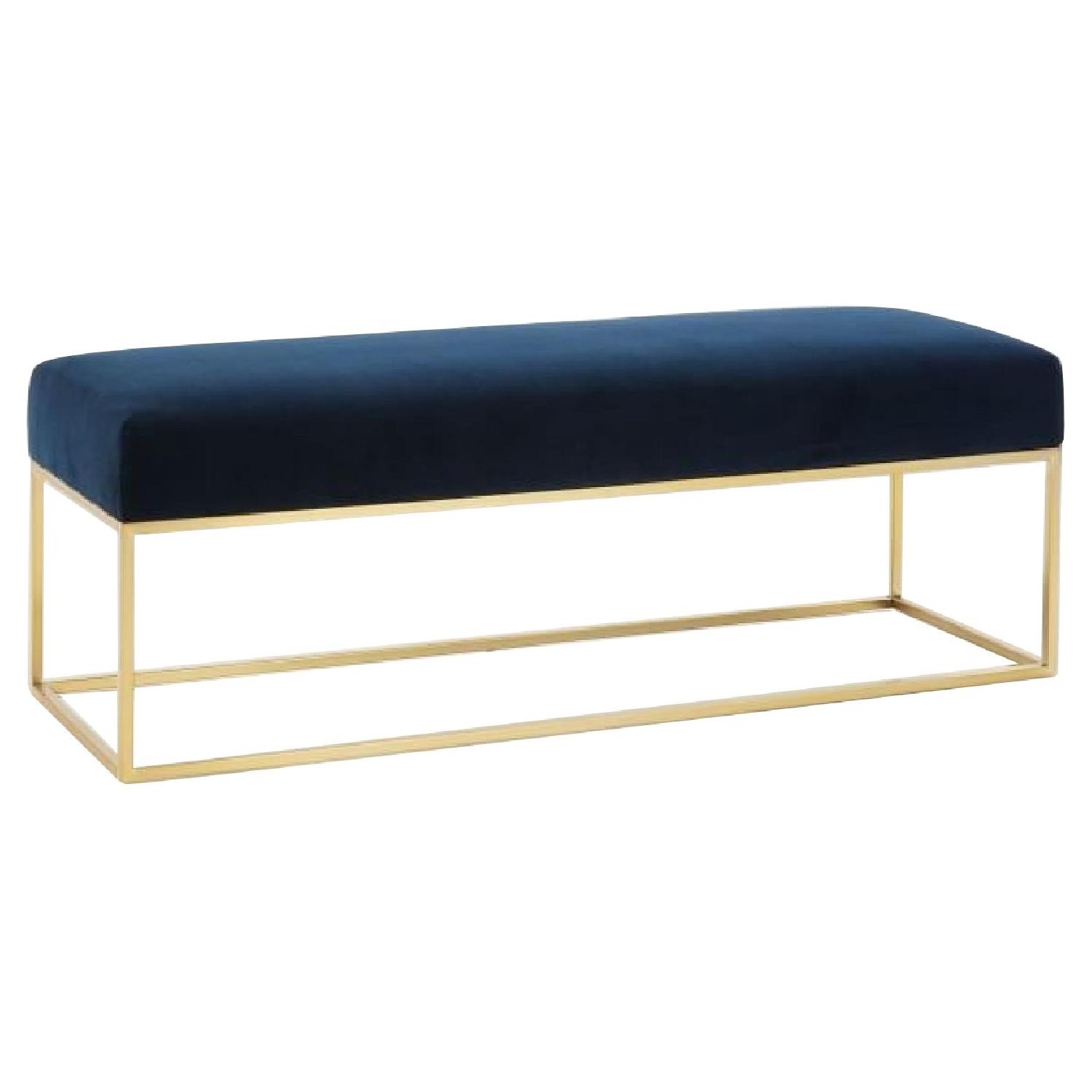 West Elm Blue Velvet Upholstered Bench - image-0