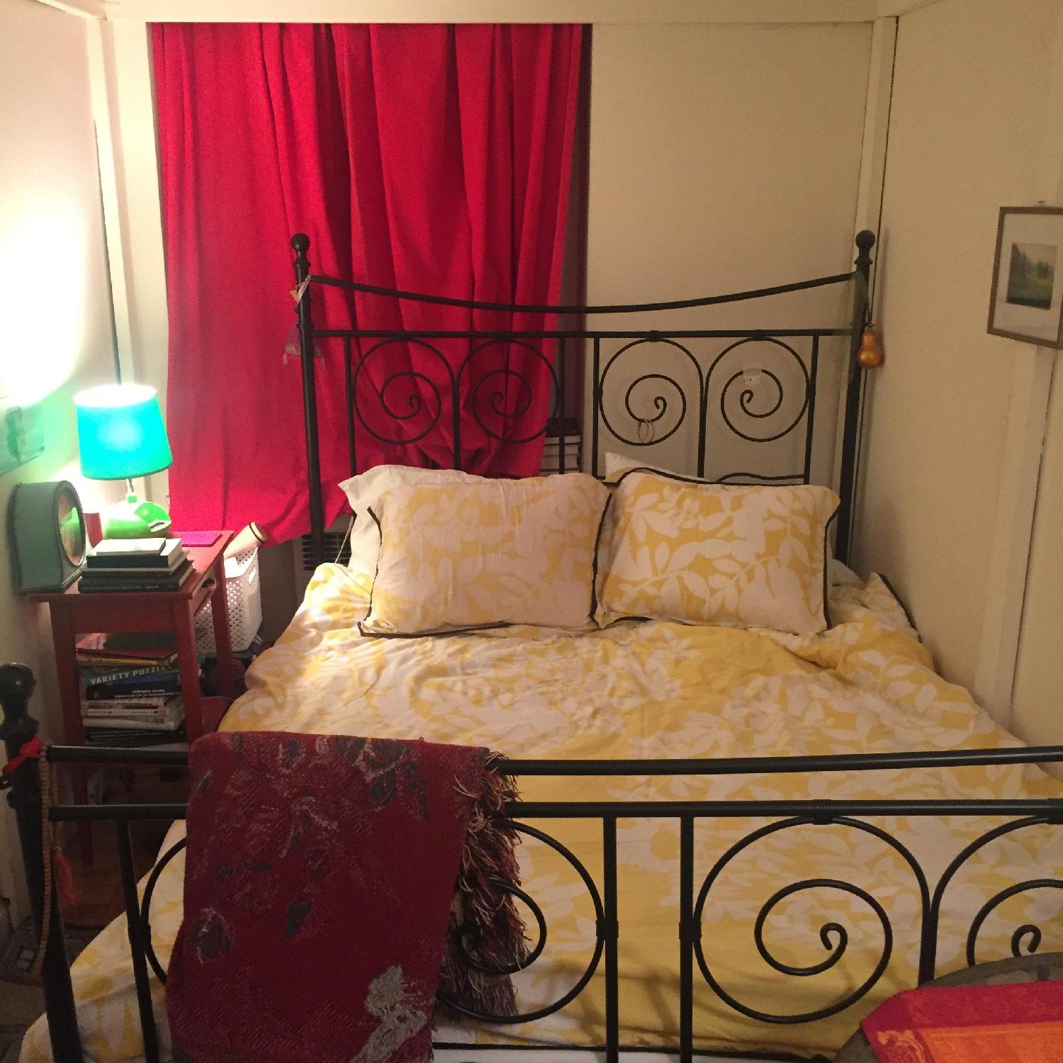 Ikea Black Metal Scroll Queen Size Bed Frame w/ Slats - image-1