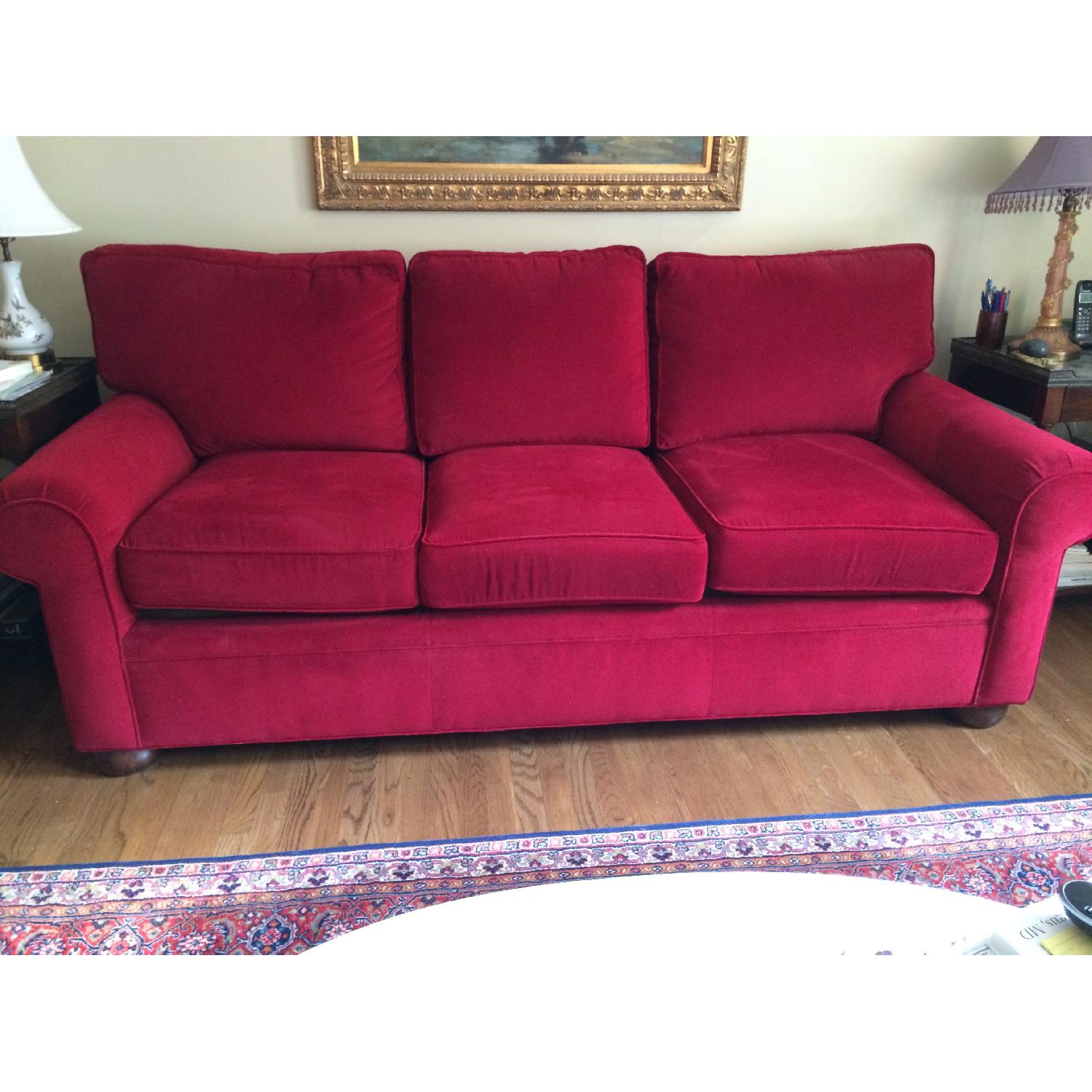 Drexel Heritage Red Microsuede Couch - image-1