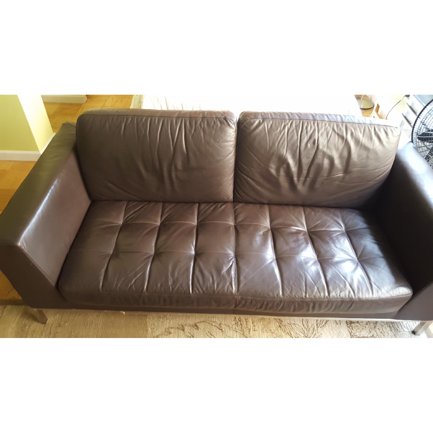 Macy's Natuzzi Brown Leather Sofa AptDeco