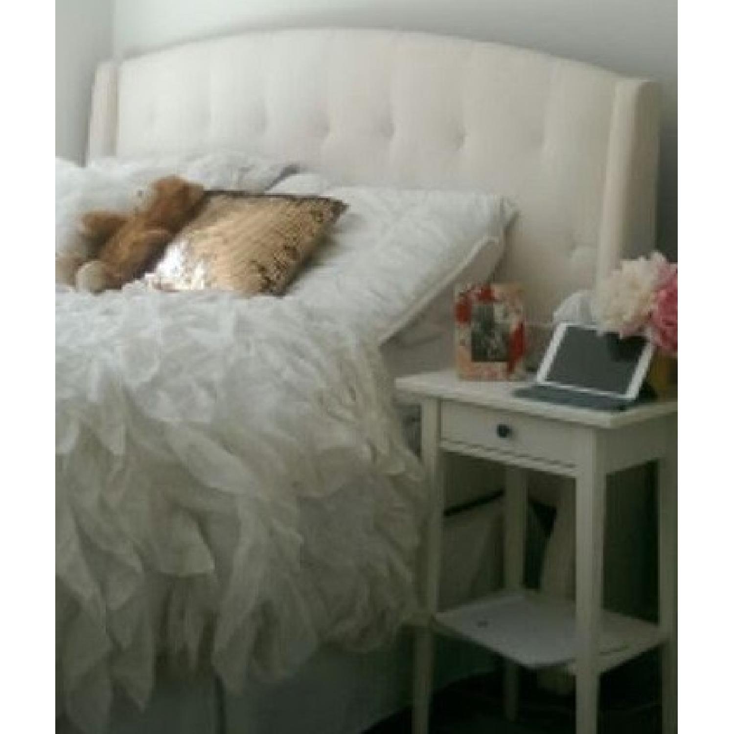 Full/Queen White Fabric Tufted Headboard - image-1