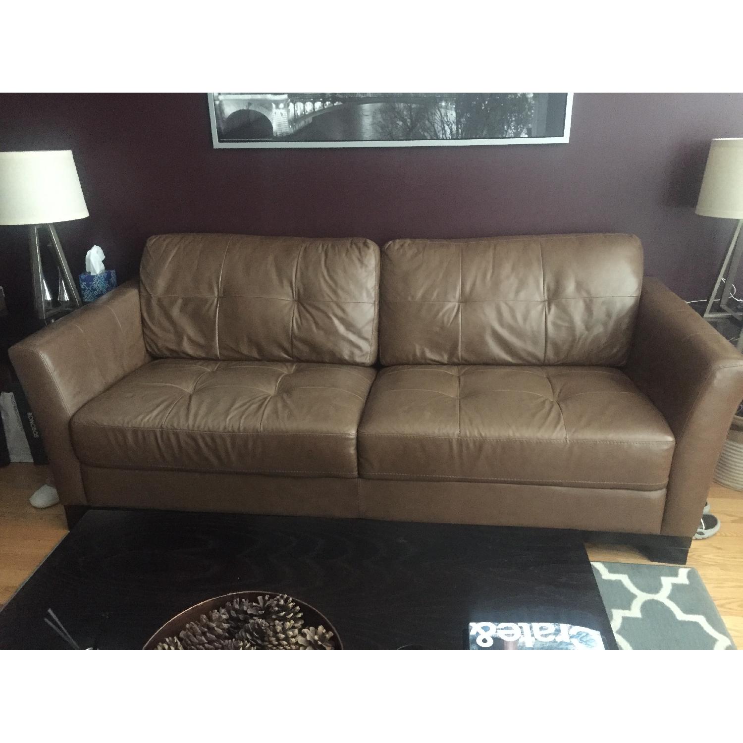 Macy's Martino Leather Sofa in Cafe - image-1