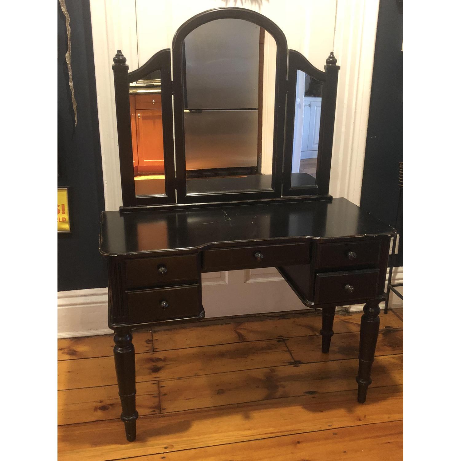 Black Vanity/Dressing Table w/ Tri-Fold Mirror - image-1