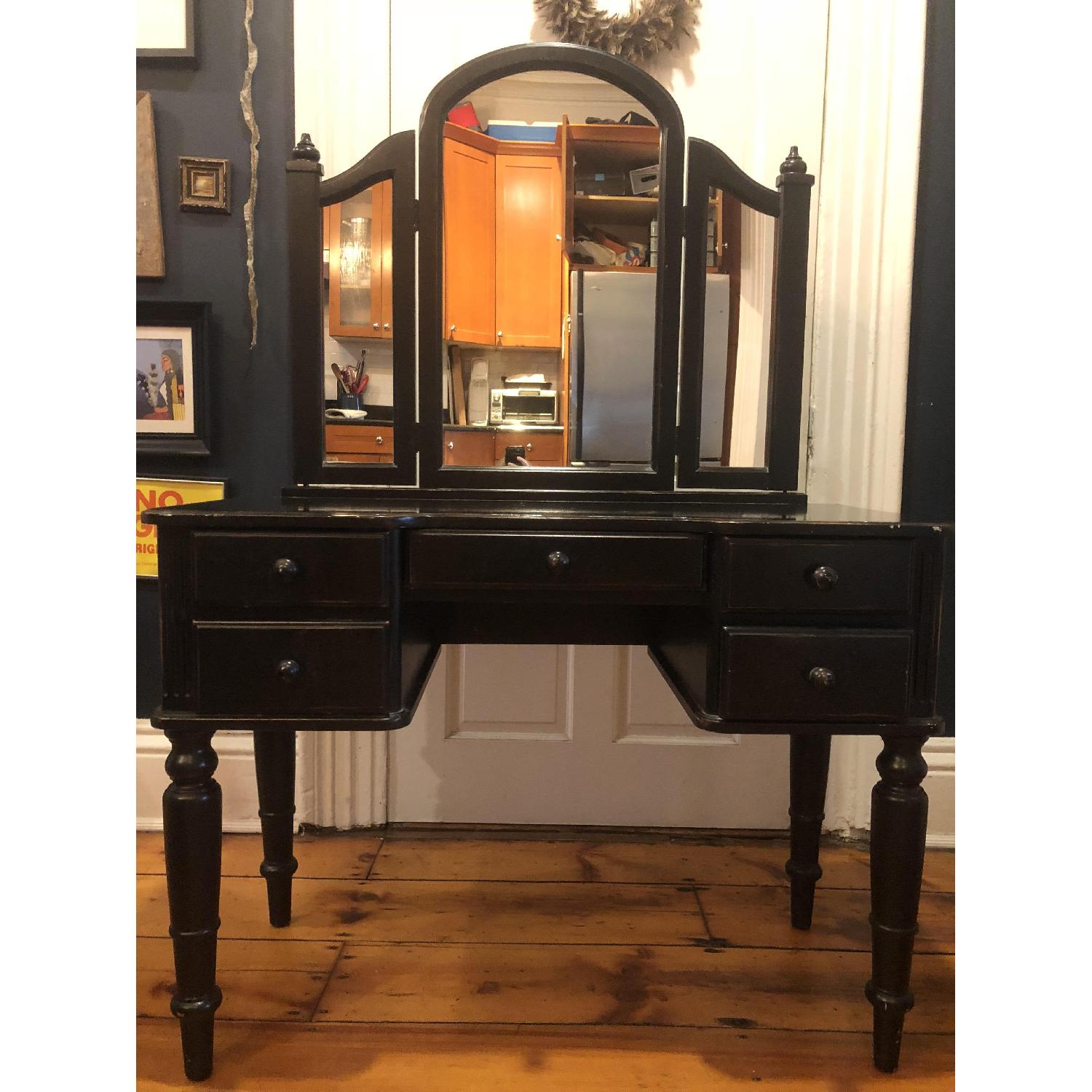 Black Vanity/Dressing Table w/ Tri-Fold Mirror - image-2