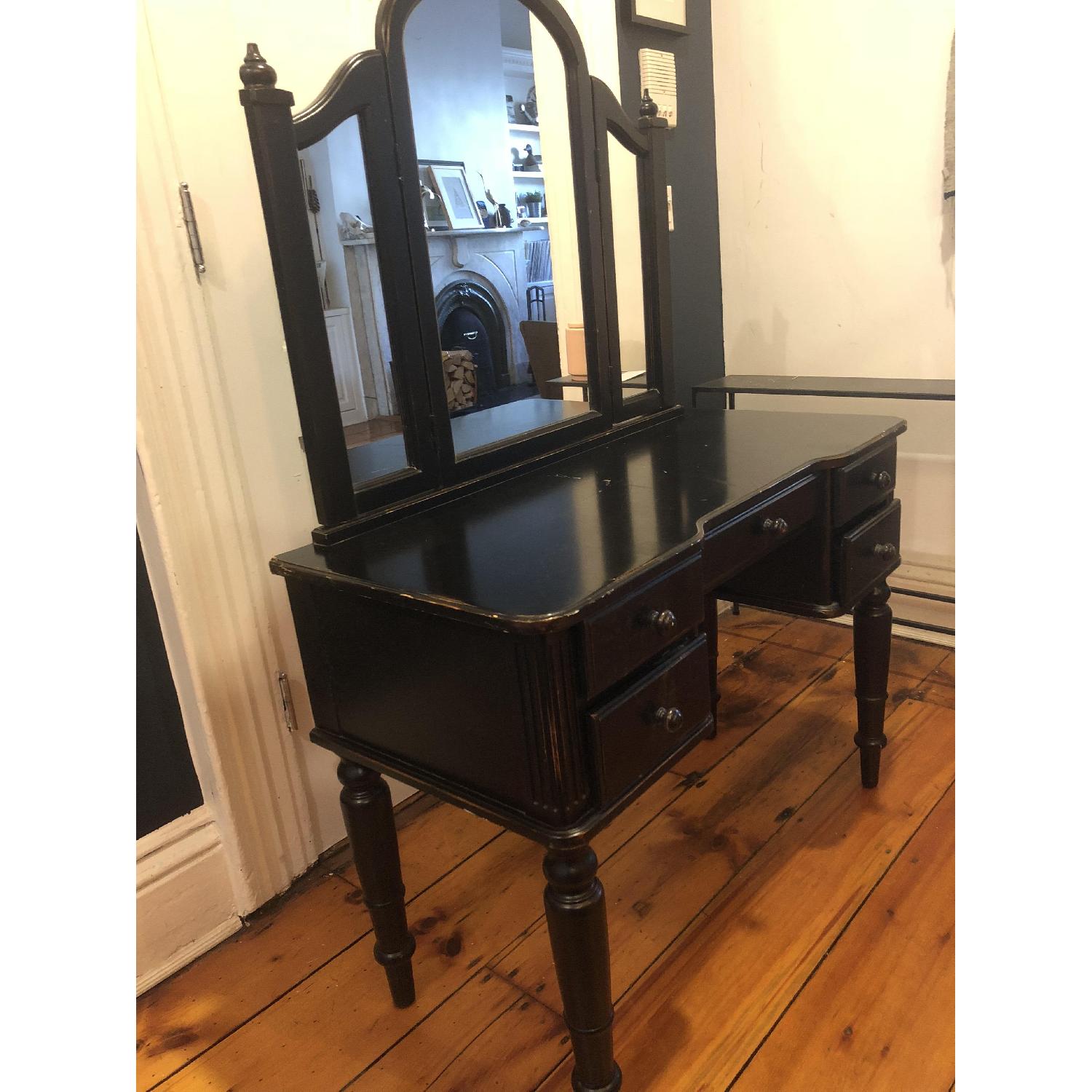 Black Vanity/Dressing Table w/ Tri-Fold Mirror - image-3