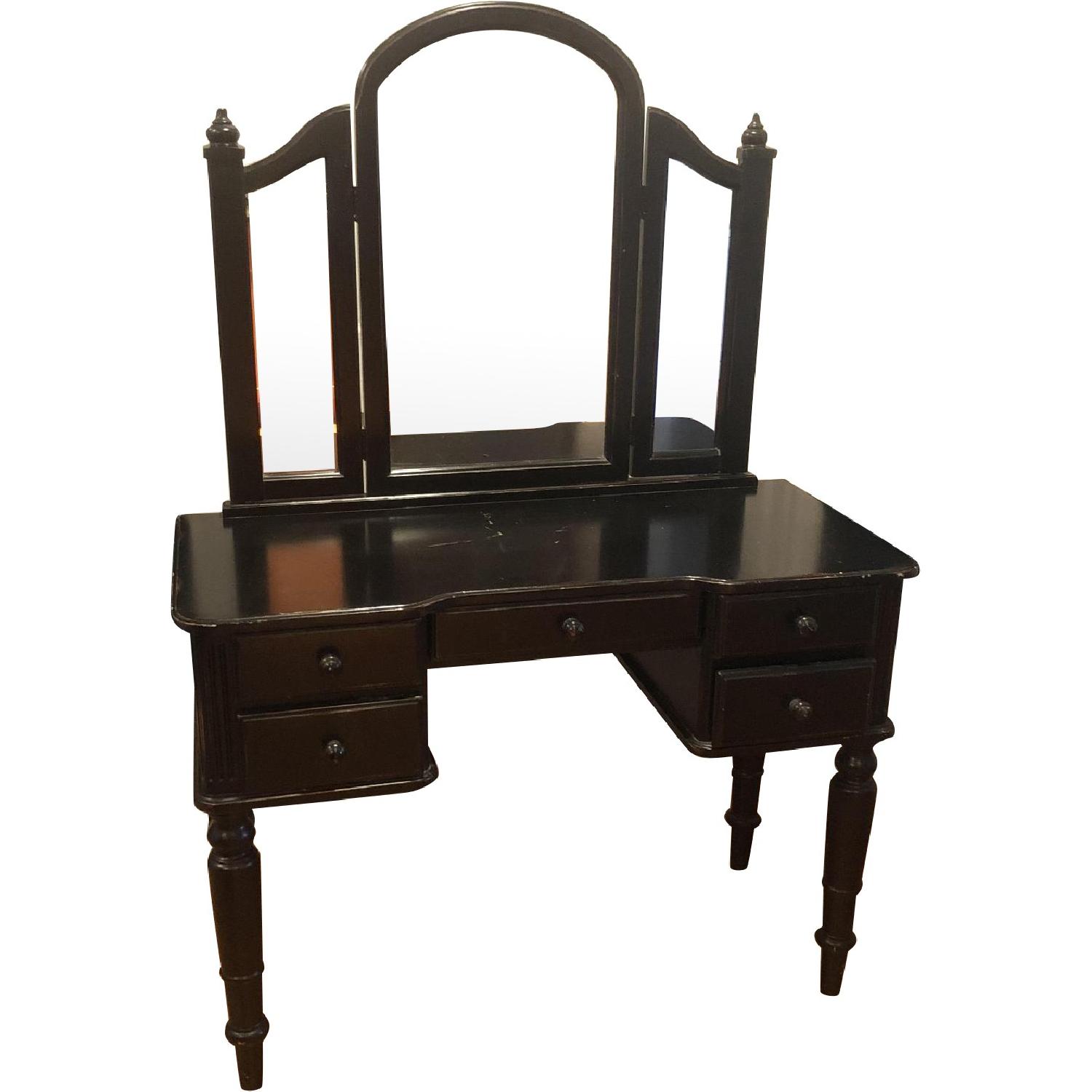 Black Vanity/Dressing Table w/ Tri-Fold Mirror - image-0