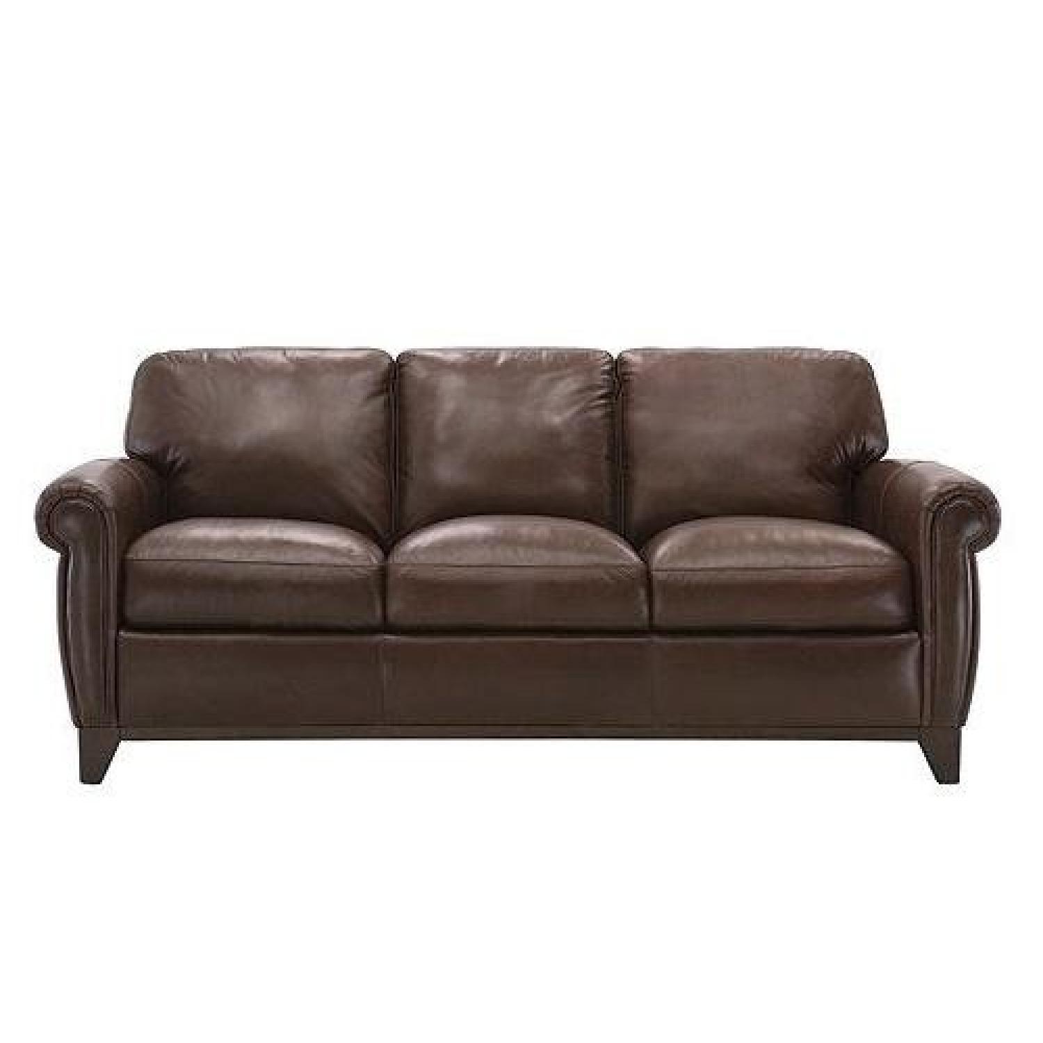 Raymour & Flanigan Jackson Brown Leather Sofa AptDeco