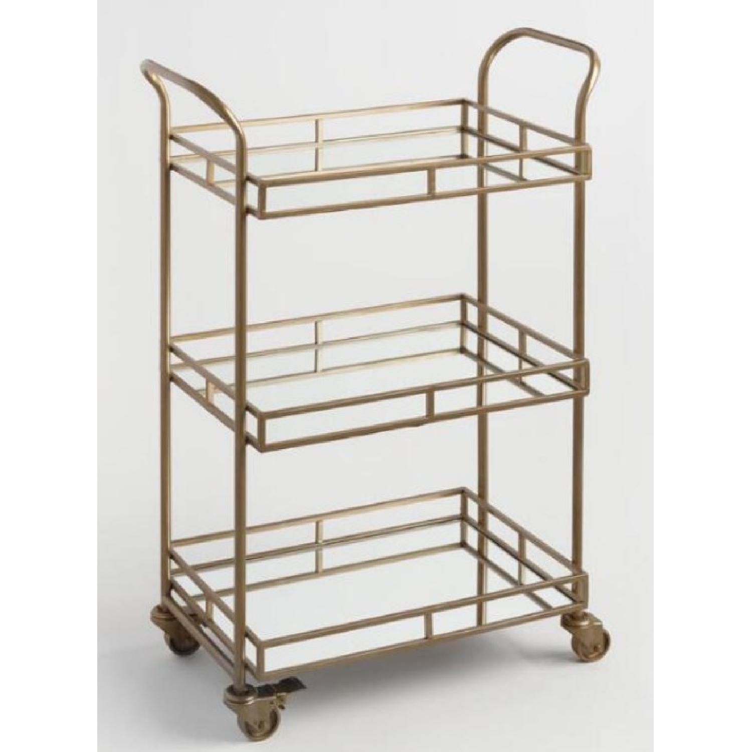 Gold Three-Tiered Rolling Bar Cart - image-1
