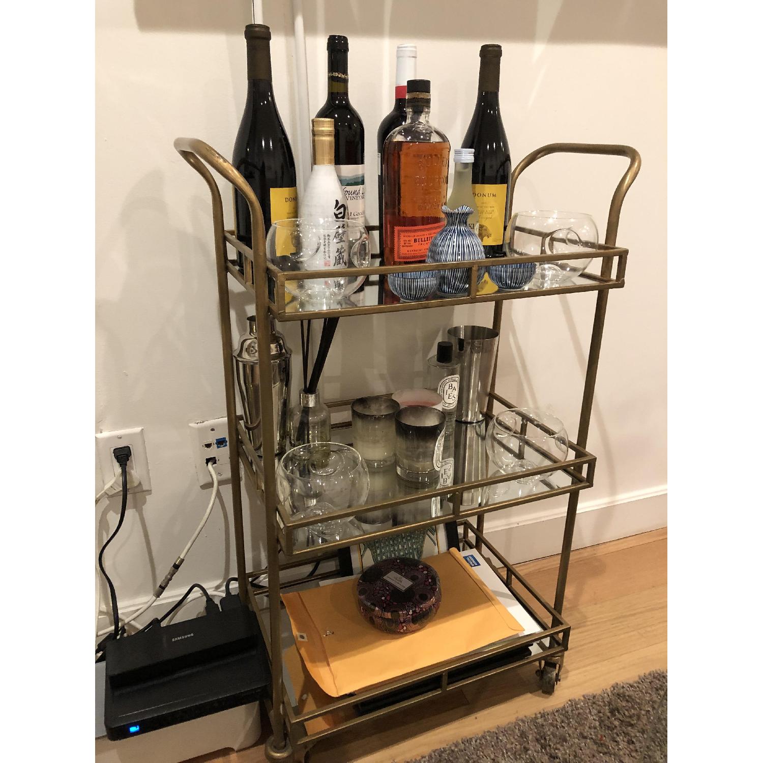 Gold Three-Tiered Rolling Bar Cart - image-3