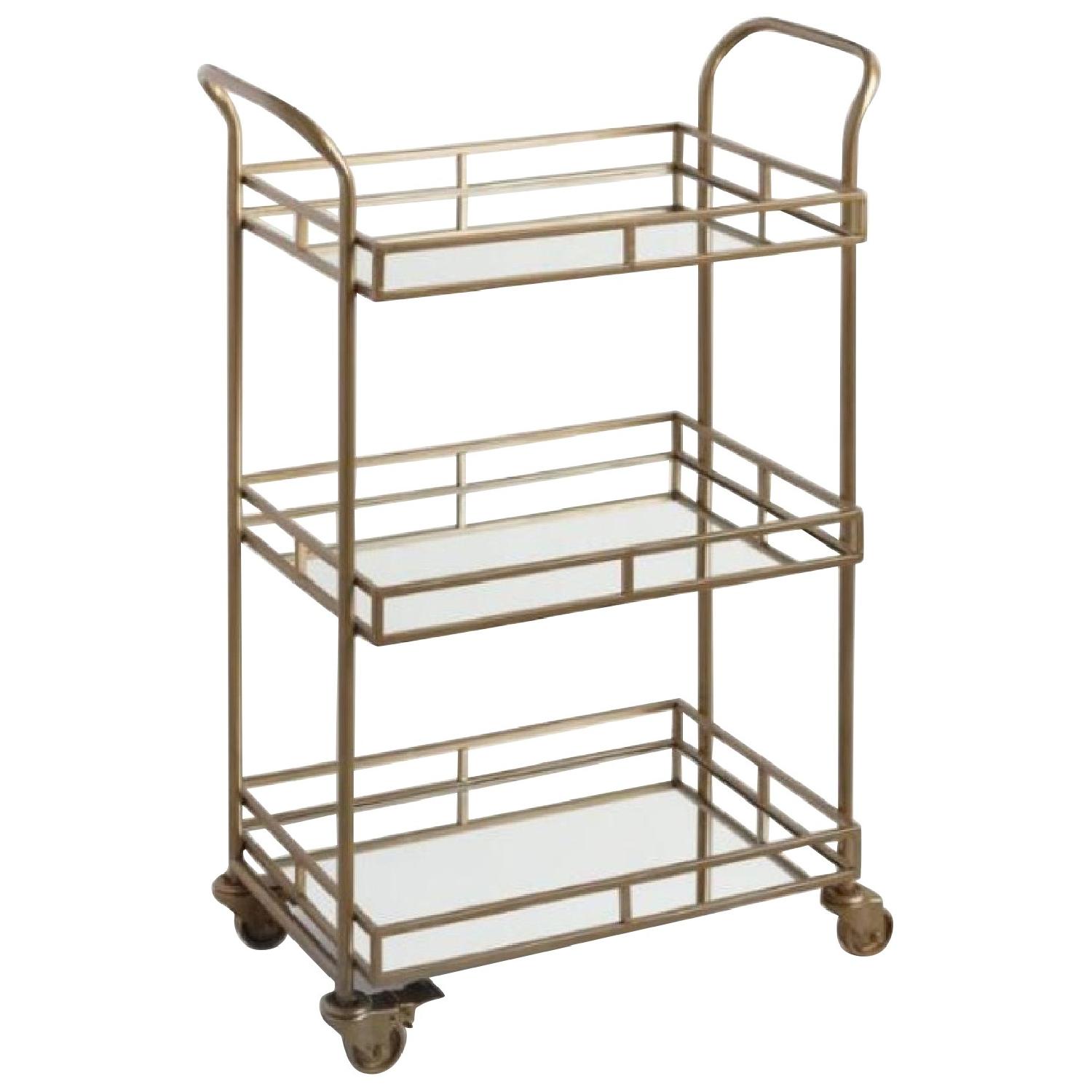 Gold ThreeTiered Rolling Bar Cart AptDeco