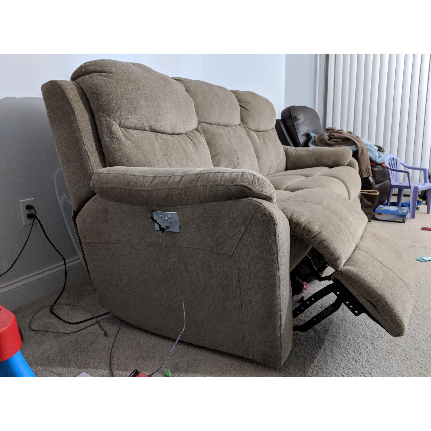 Jordan's Furniture Power Recliner Sofa w/ Headrest & USB - image-2