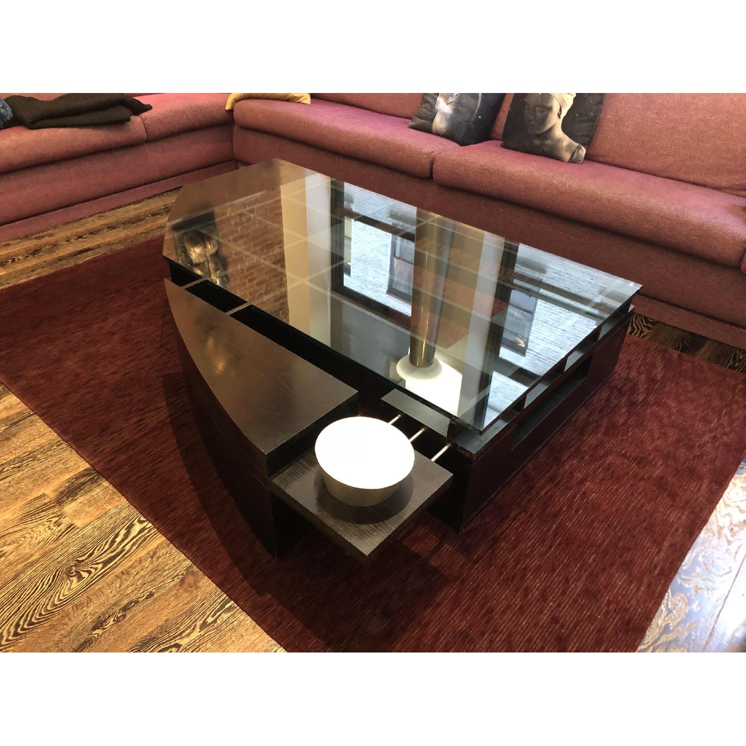 Curved Coffee Table w/ Glass Top - image-1