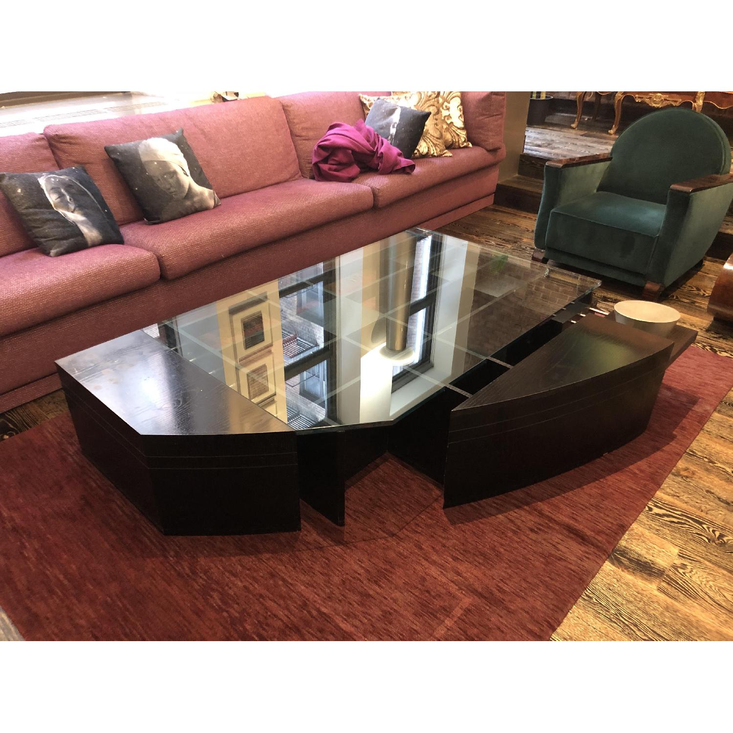 Curved Coffee Table w/ Glass Top - image-2