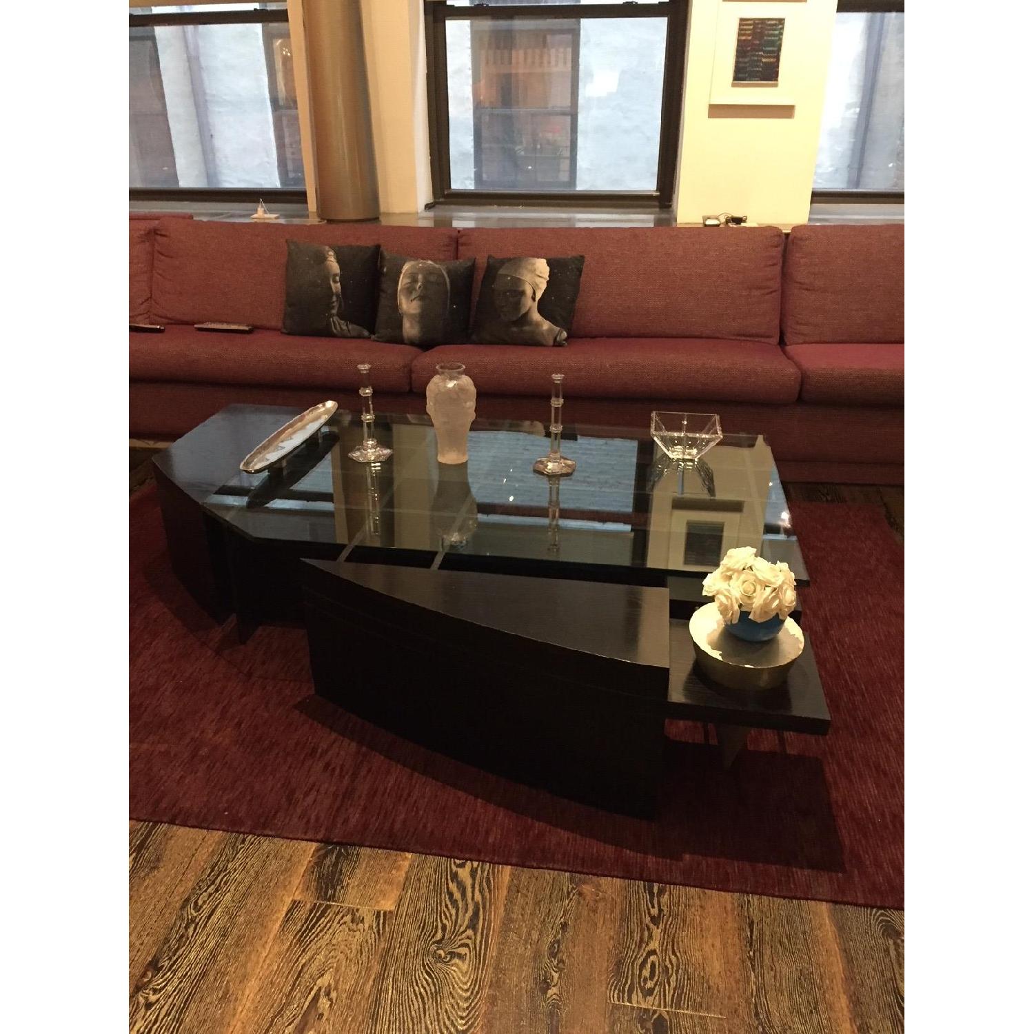 Curved Coffee Table w/ Glass Top - image-3