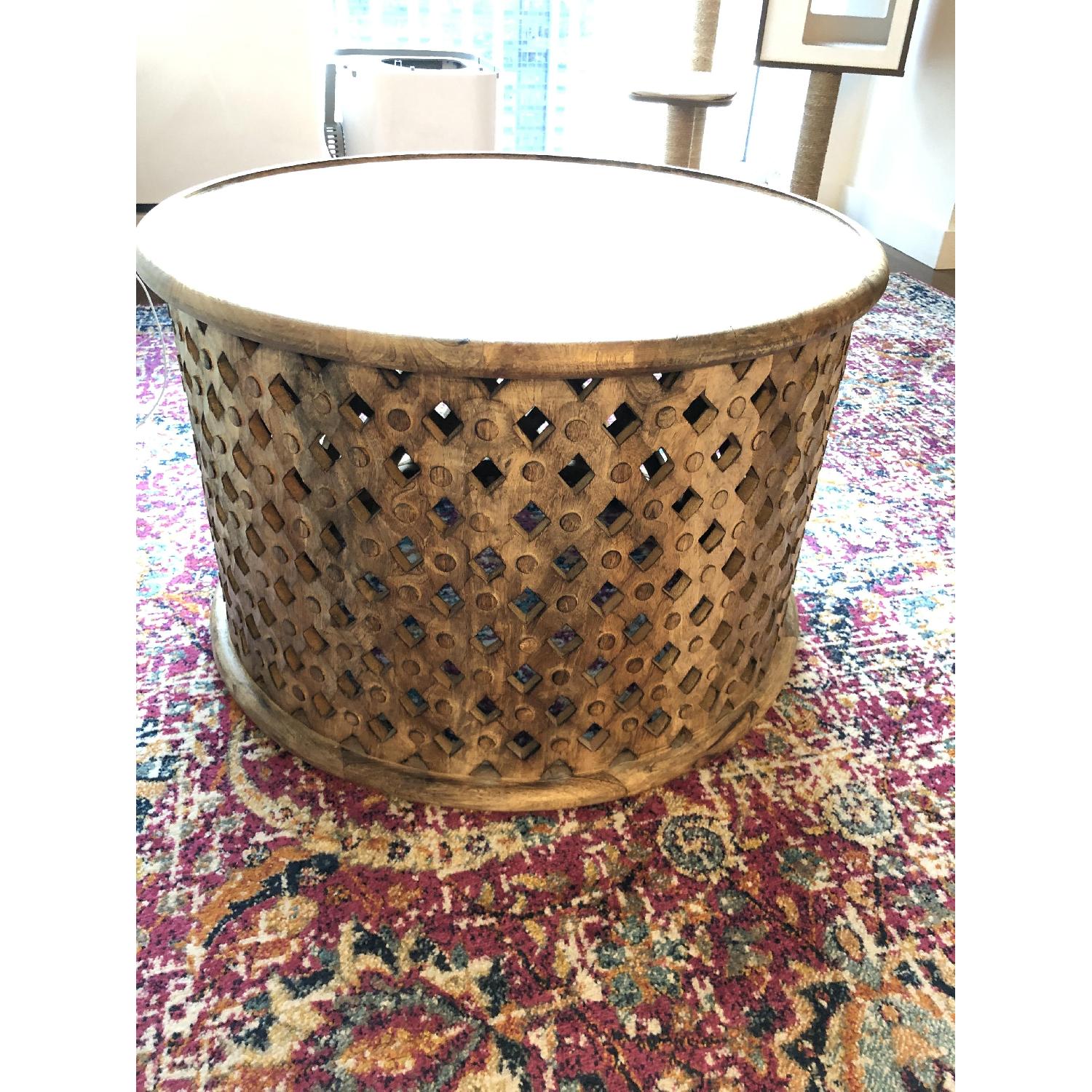 World Market Carved Mango Wood Round Coffee Table - image-3