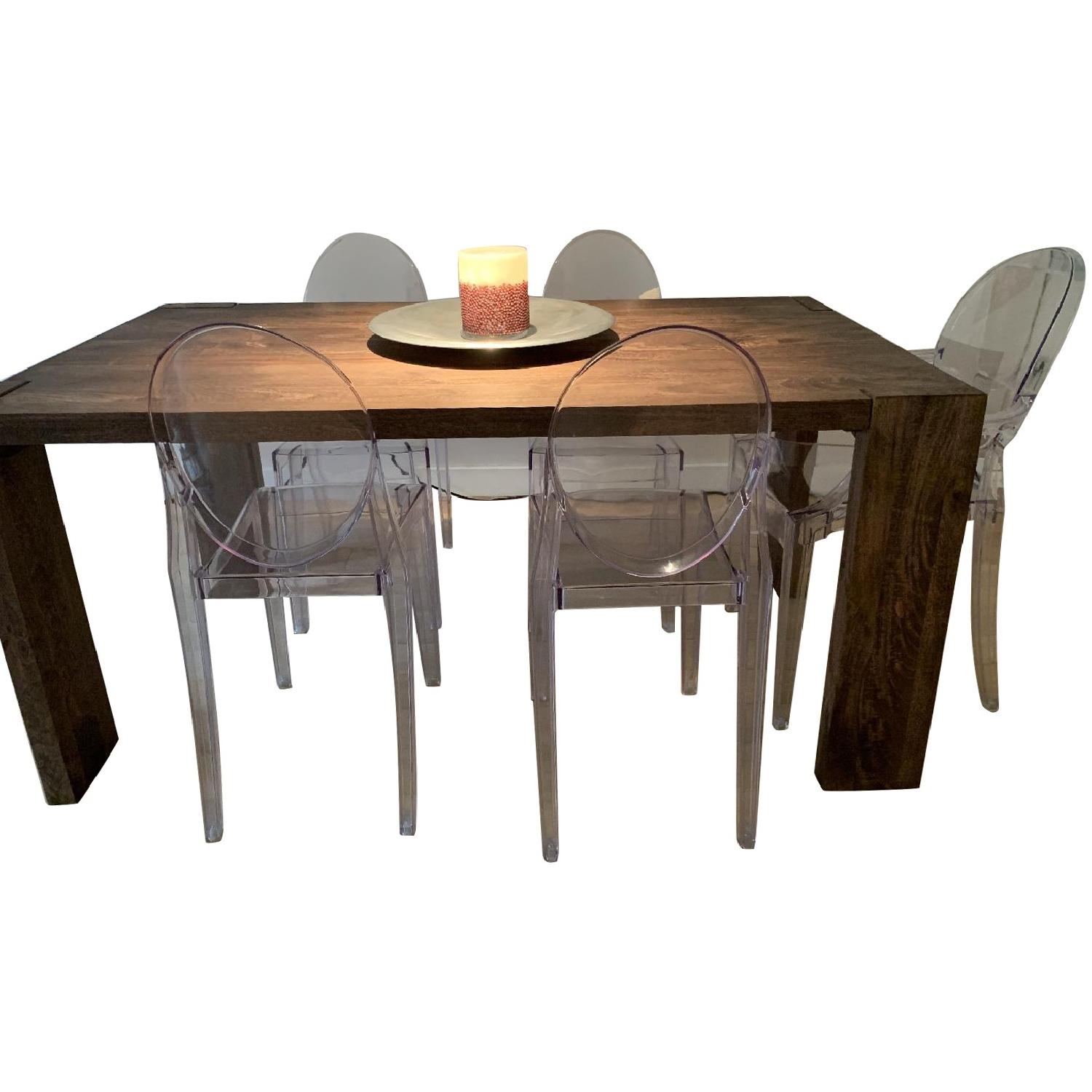 CB2 Blox Dining Table w/ 6 Kartell Ghost Chairs - image-0