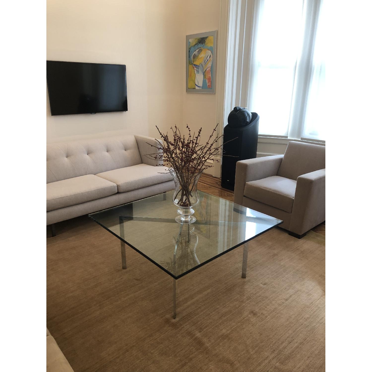 Barcelona Style Square Glass & Chrome Coffee Table - image-1