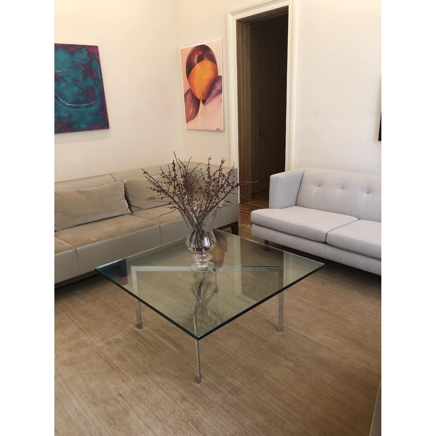 Barcelona Style Square Glass & Chrome Coffee Table - image-2