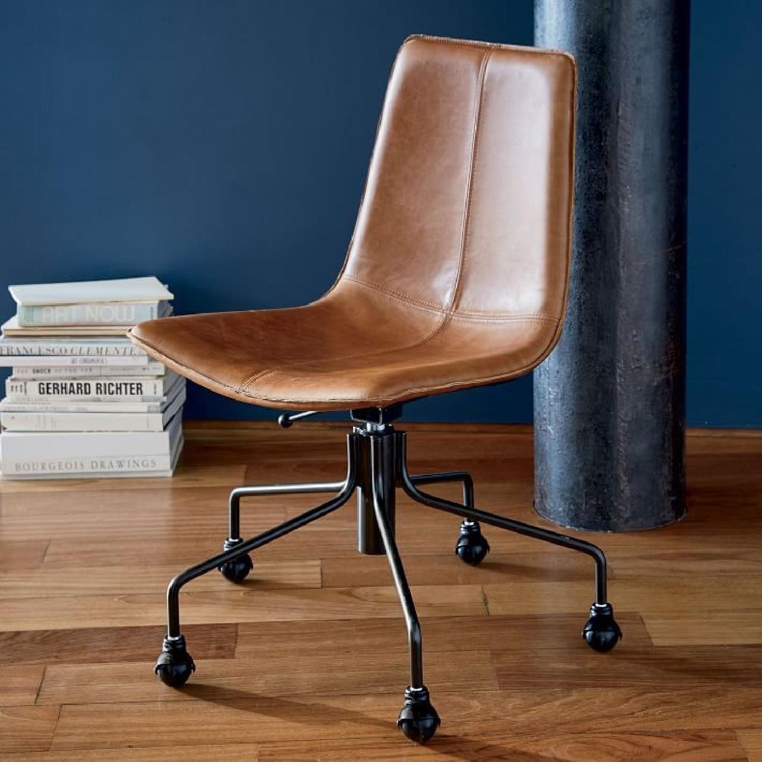 West Elm Leather Swivel Office Chair - image-1