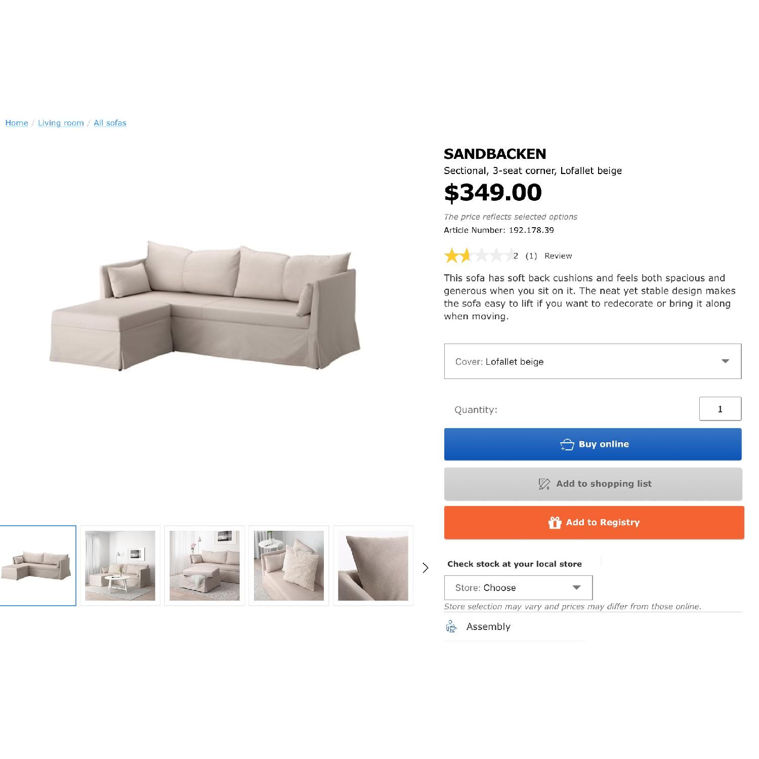 Ikea Sandbacken 3-Seat Corner Sectional in Lofallet Beige - image-9
