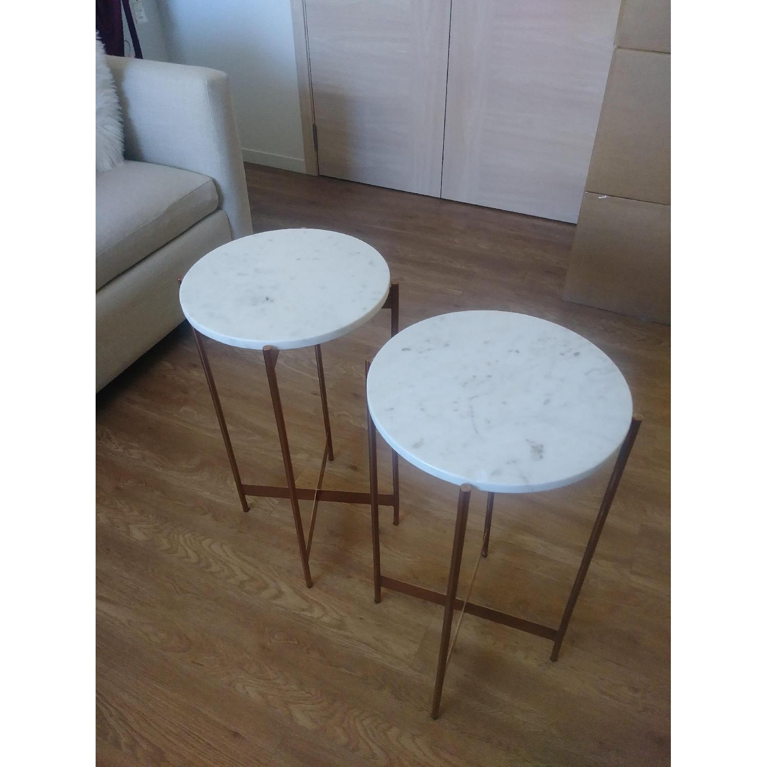 CB2 MarbleRose Gold Small Pedestal Tables AptDeco
